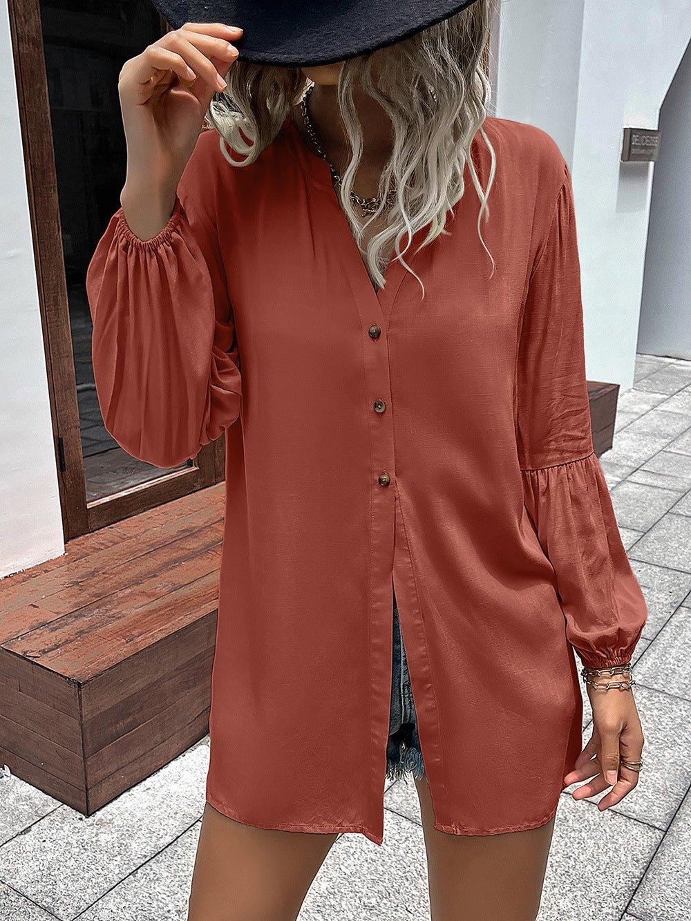 Ivy Lane Notched Neck Balloon Sleeve Shirt - Lana Art Sweden