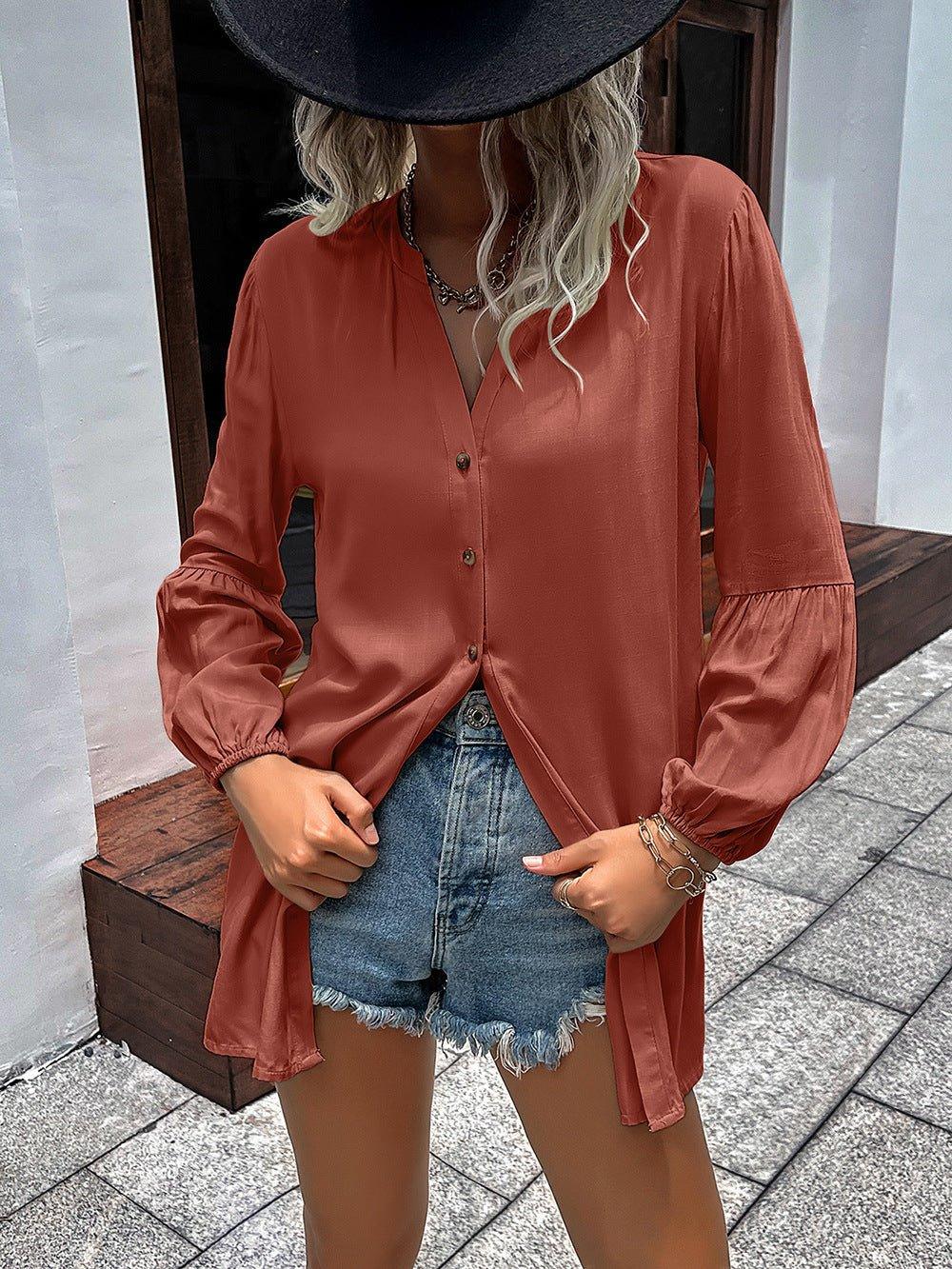 Ivy Lane Notched Neck Balloon Sleeve Shirt - Lana Art Sweden