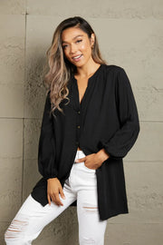 Ivy Lane Notched Neck Balloon Sleeve Shirt - Lana Art Sweden