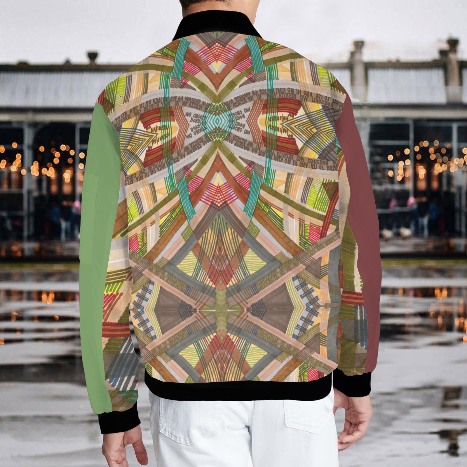 Labyrinth Burgundy Green Bomber Jacket - Lana Art Sweden