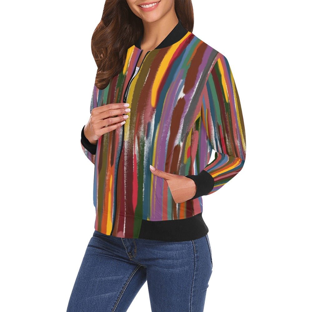 Ladies Power Stripes All Over Print Bomber Jacket for Women - Lana Art Sweden