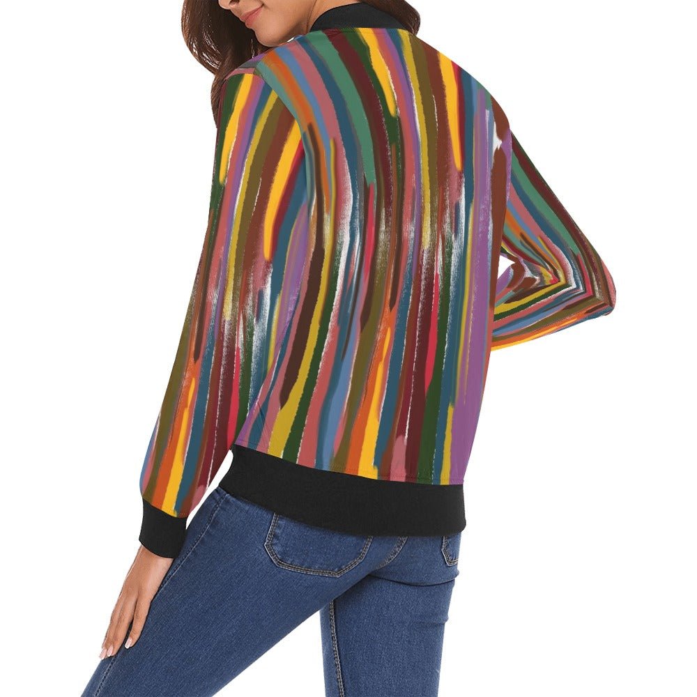 Ladies Power Stripes All Over Print Bomber Jacket for Women - Lana Art Sweden