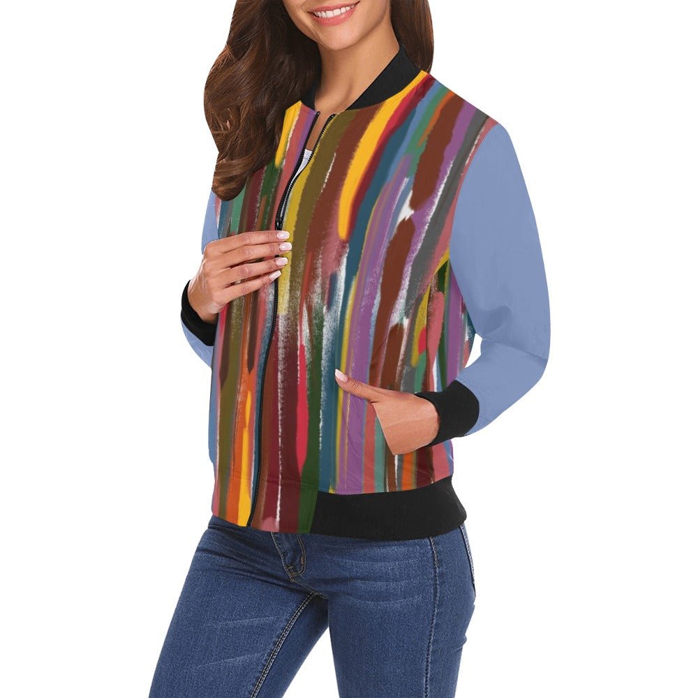 Ladies Power Stripes Lagoon All Over Print Bomber Jacket for Women - Lana Art Sweden