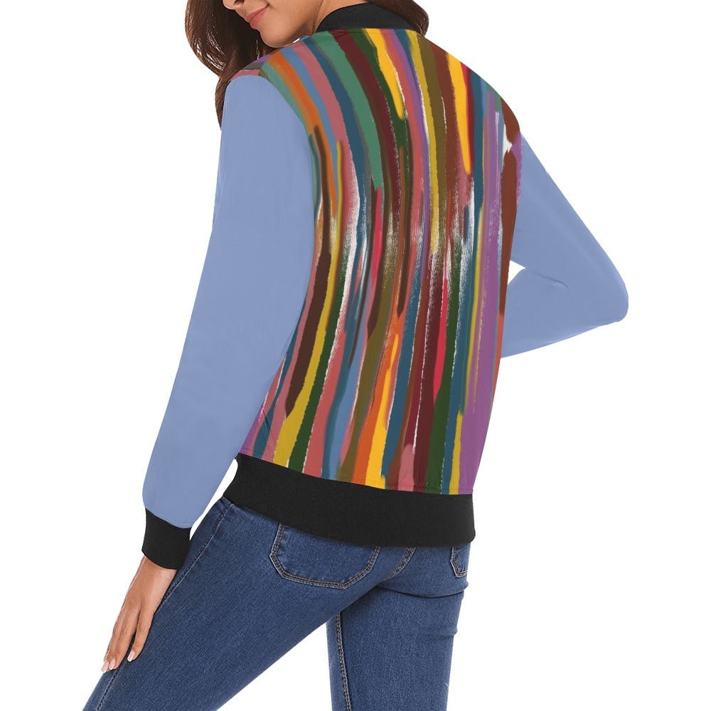 Ladies Power Stripes Lagoon All Over Print Bomber Jacket for Women - Lana Art Sweden