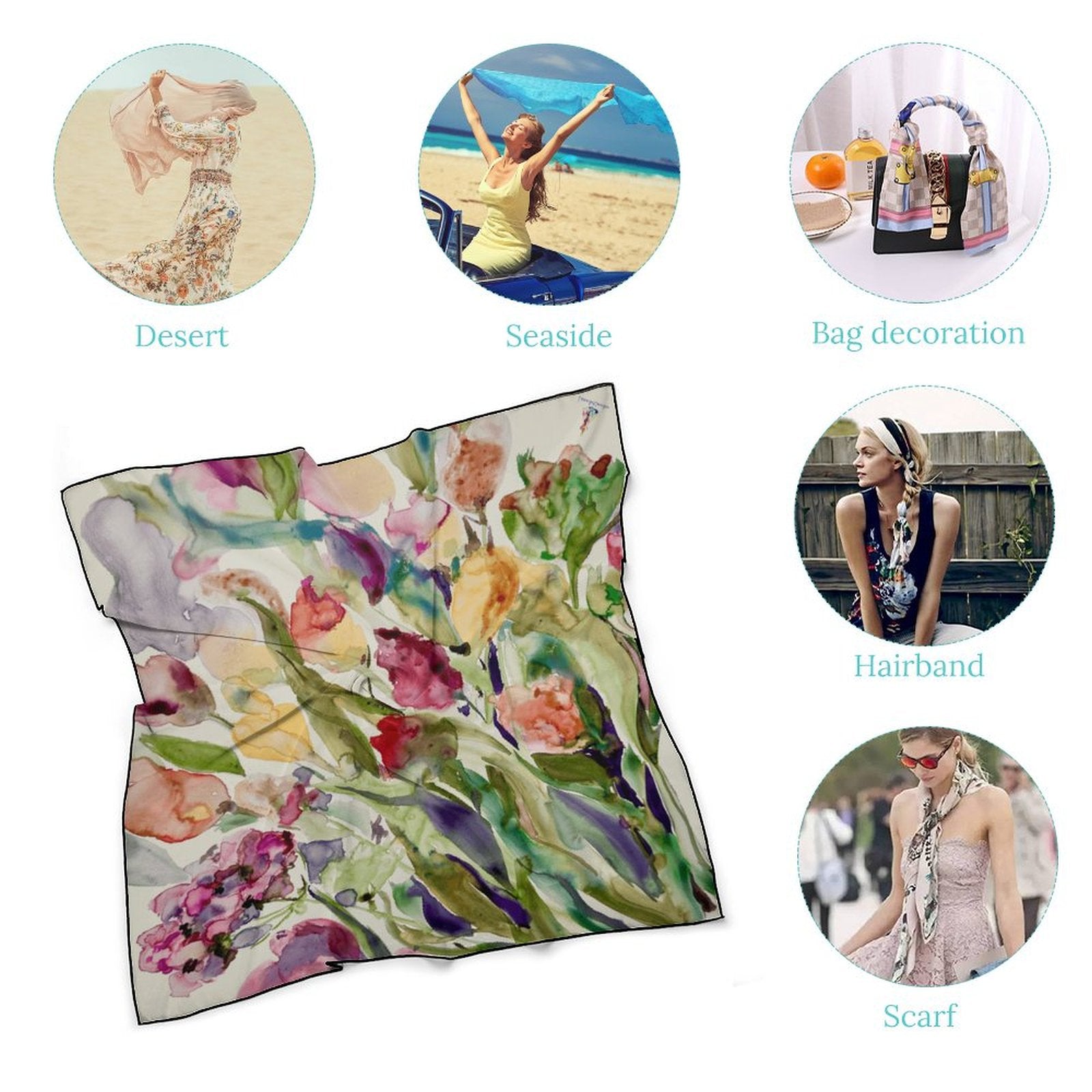 LanaArtSweden Artwork Scarf, 27"x27", 70x70 cm - Lana Art Sweden