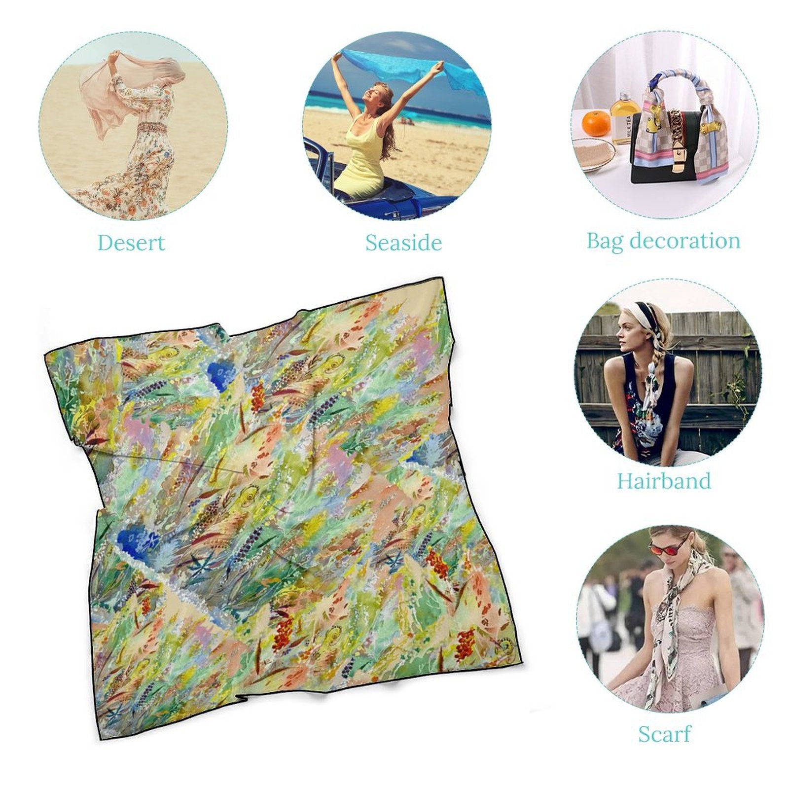LanaArtSweden Artwork Scarf, 27"x27", 70x70 cm - Lana Art Sweden