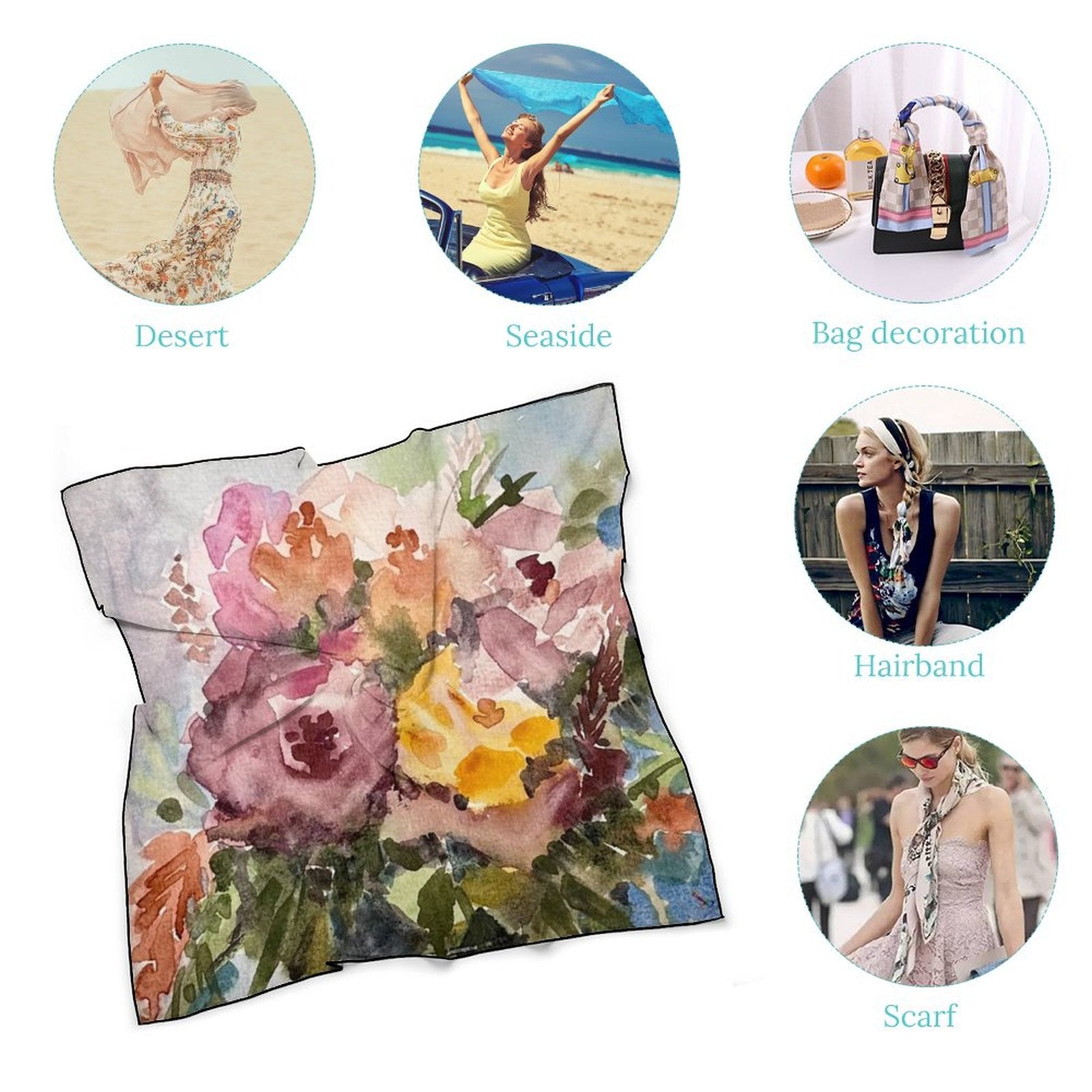 LanaArtSweden Artwork Scarf, 27"x27", 70x70 cm - Lana Art Sweden
