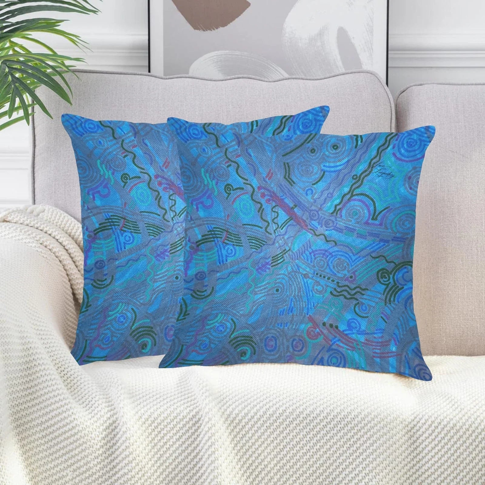 Lanterna and Winter Blue Linen Zippered Pillowcase 18"x18"(Pack of 2) - Lana Art Sweden