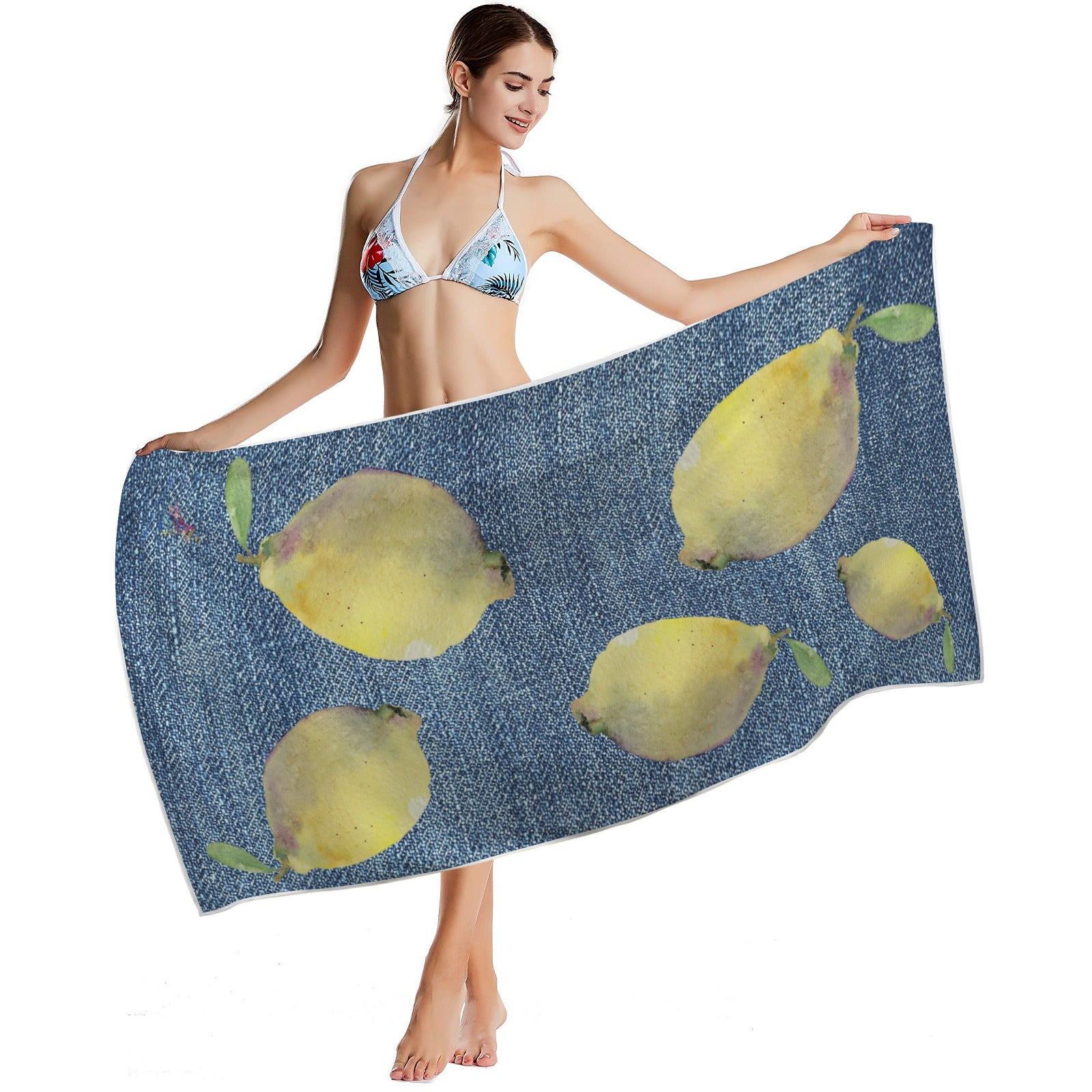 Lemon Denim Quick - Dry Beach Towel 30"x61" - Lana Art Sweden