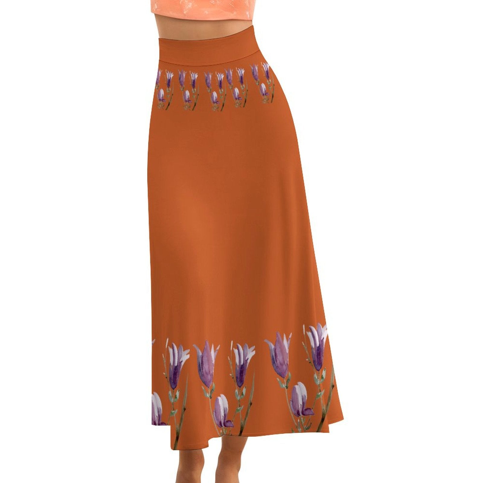 Magnolia Burnt Orange High waisted long skirt - Lana Art Sweden