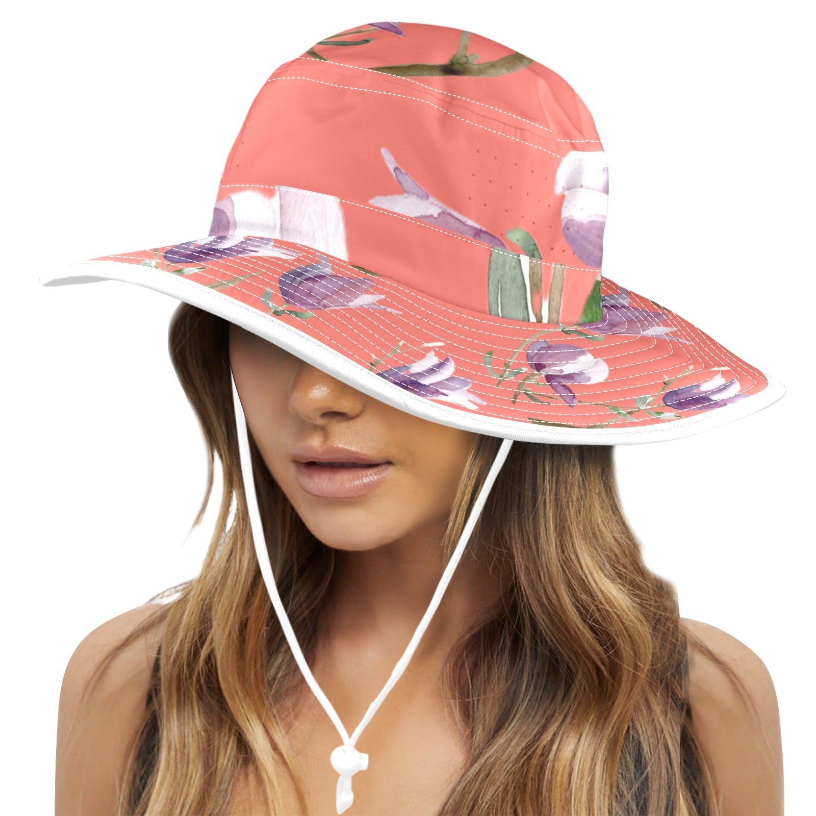 Magnolia Coral Wide Brim Bucket Hat - Lana Art Sweden