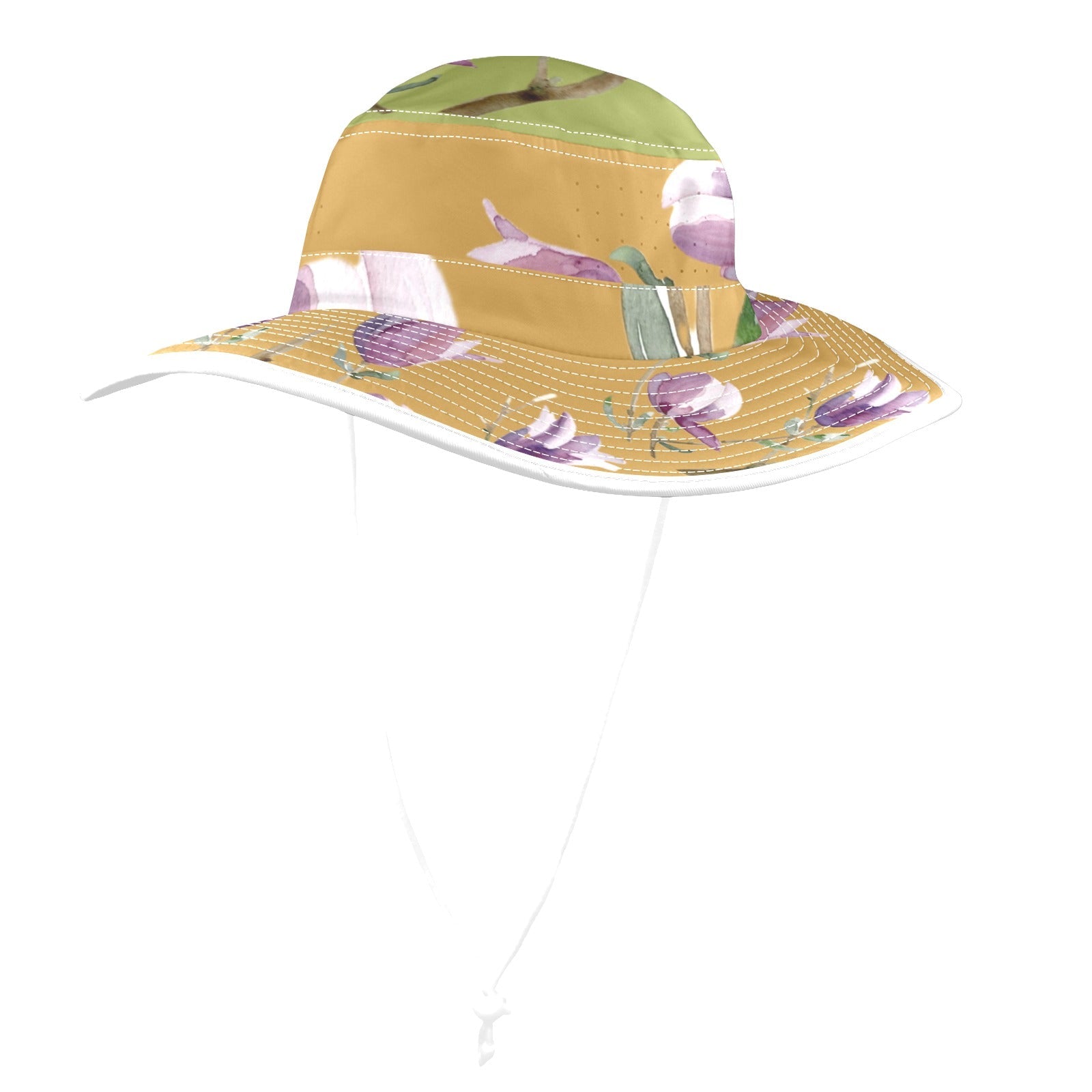 Magnolia Olive Ochre Wide Brim Bucket Hat - Lana Art Sweden