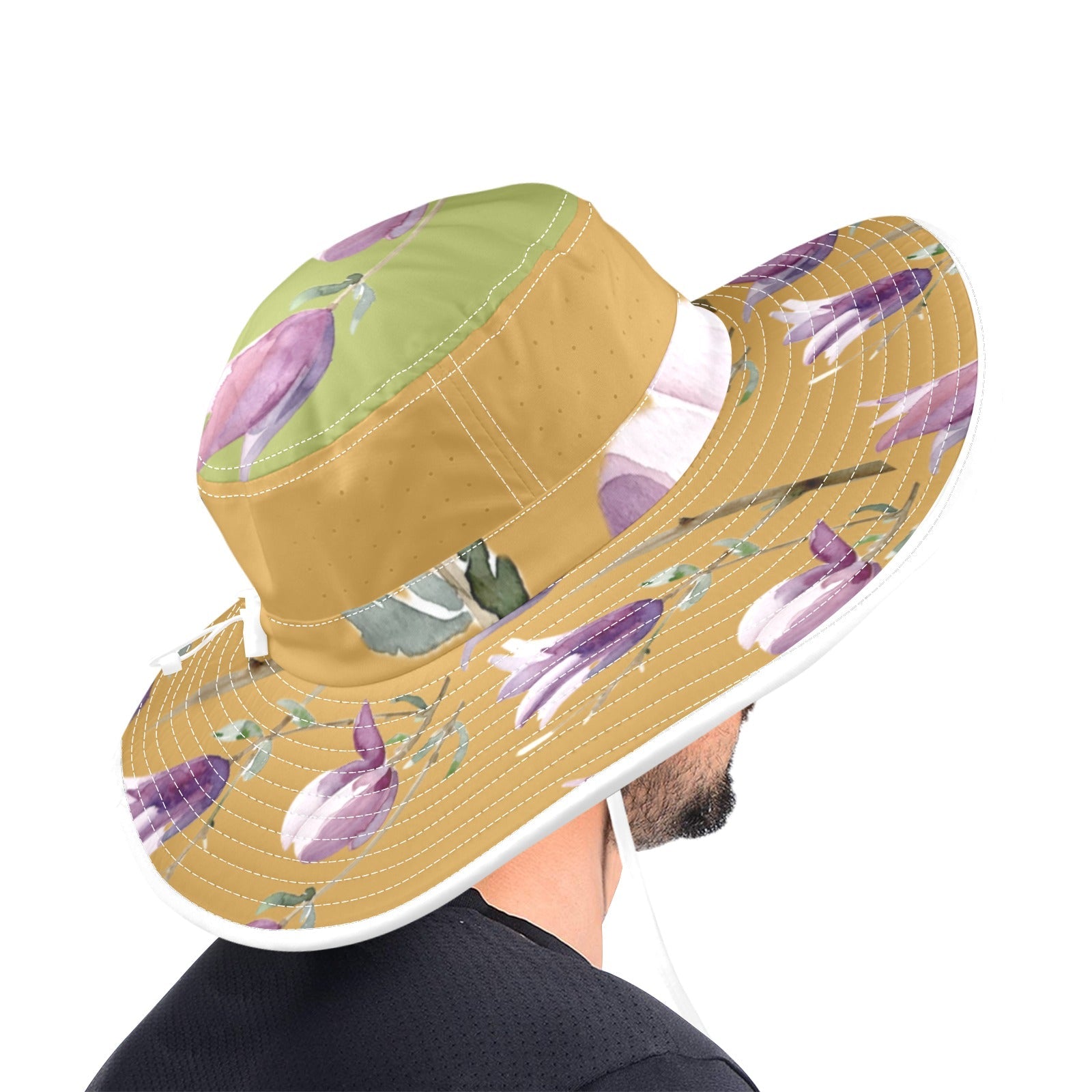 Magnolia Olive Ochre Wide Brim Bucket Hat - Lana Art Sweden