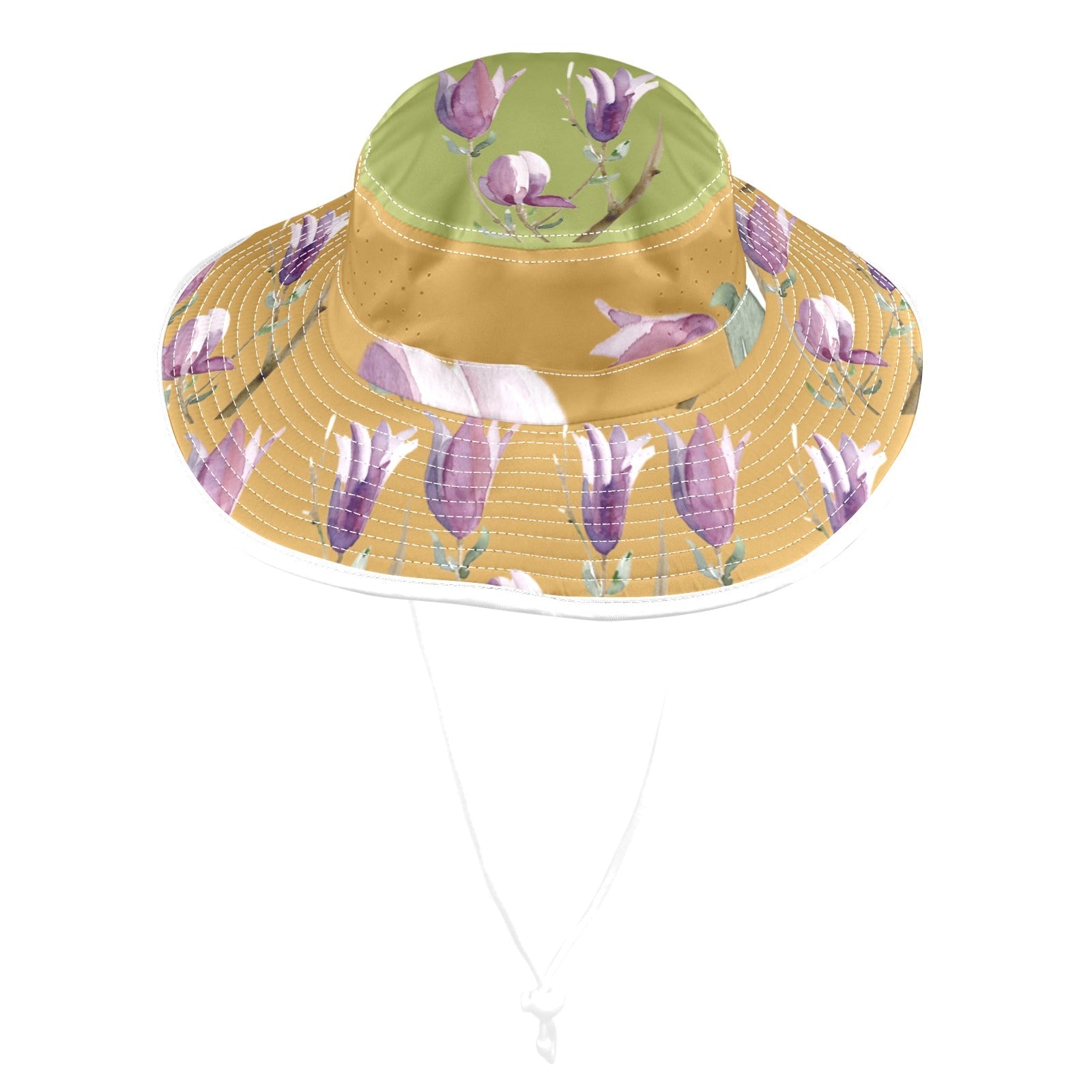 Magnolia Olive Ochre Wide Brim Bucket Hat - Lana Art Sweden