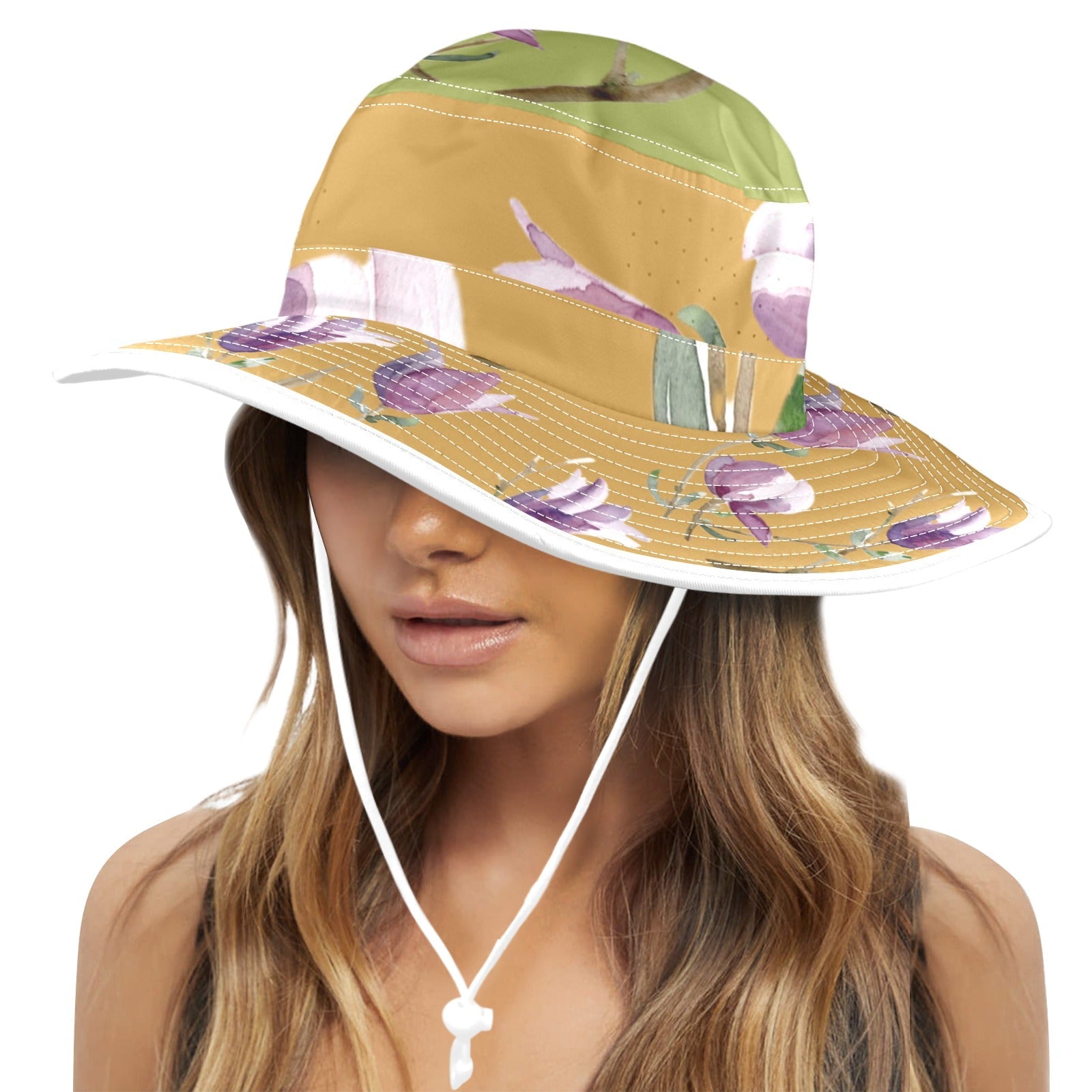 Magnolia Olive Ochre Wide Brim Bucket Hat - Lana Art Sweden