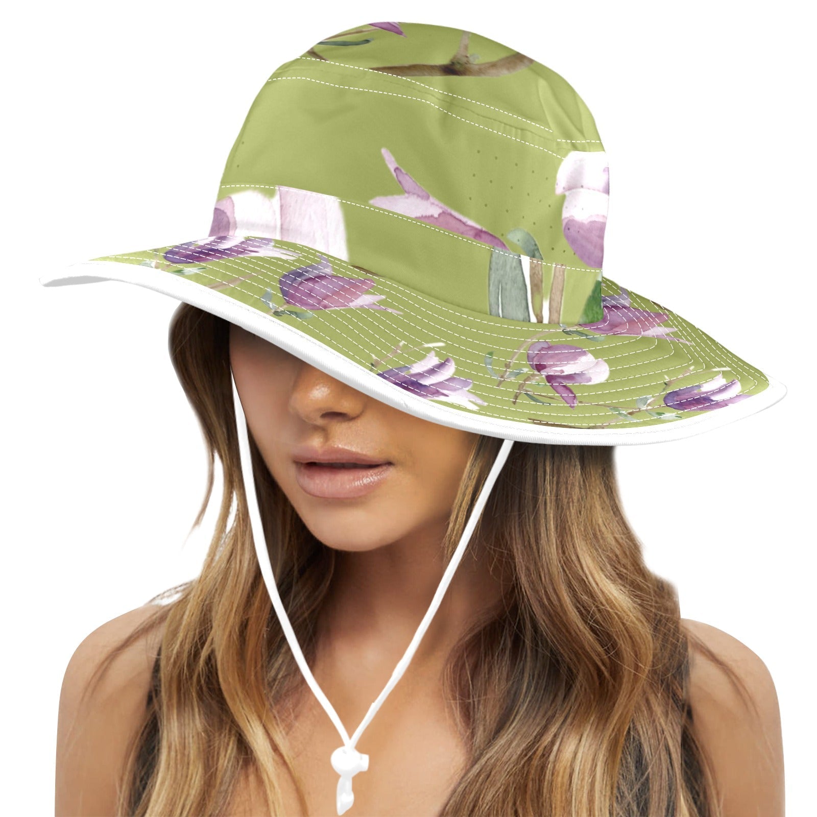 Magnolia Olive Wide Brim Bucket Hat - Lana Art Sweden