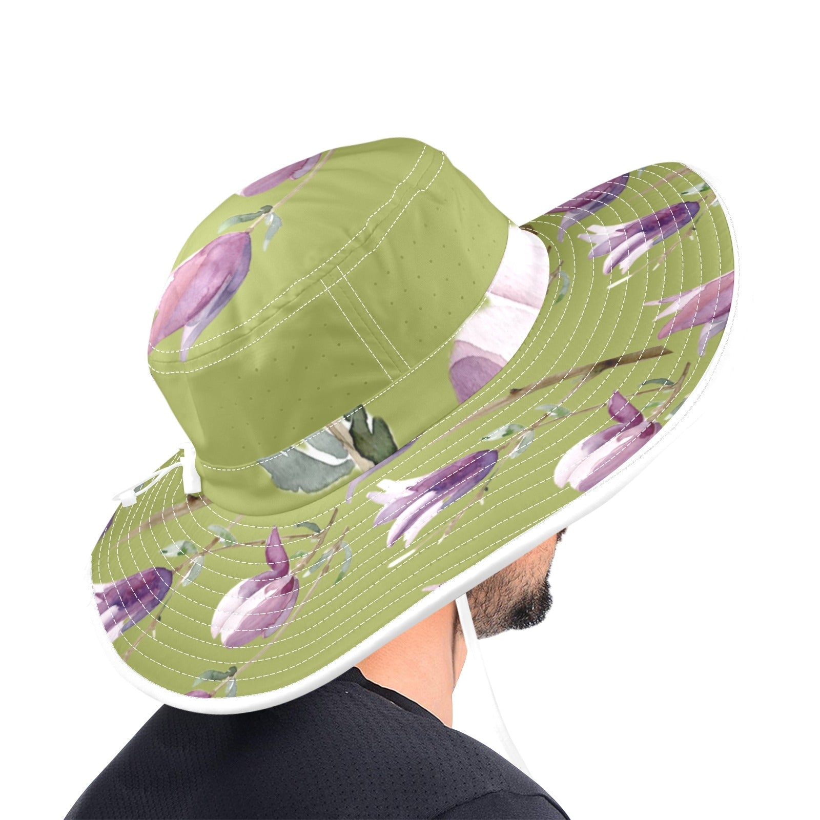 Magnolia Olive Wide Brim Bucket Hat - Lana Art Sweden