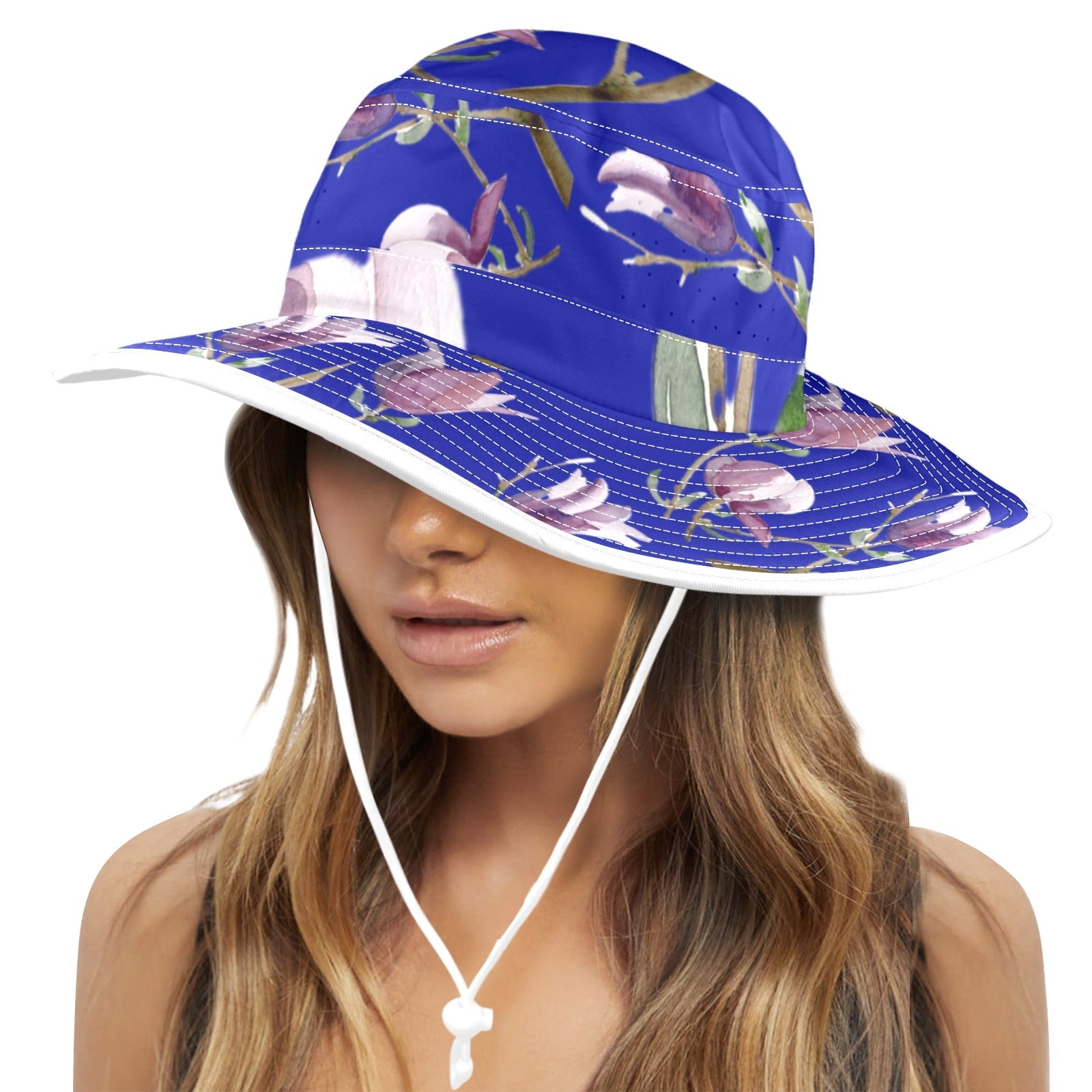 Magnolia Royal Blue Wide Brim Bucket Hat - Lana Art Sweden