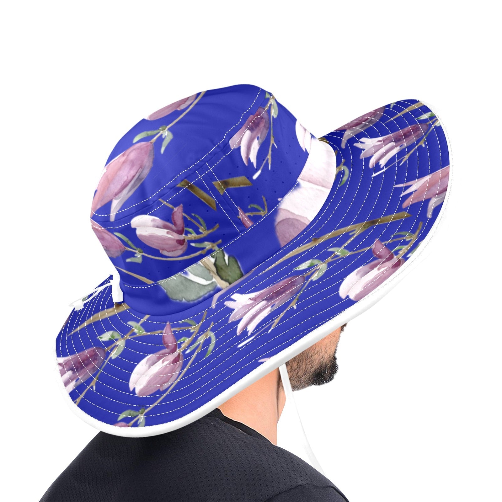 Magnolia Royal Blue Wide Brim Bucket Hat - Lana Art Sweden