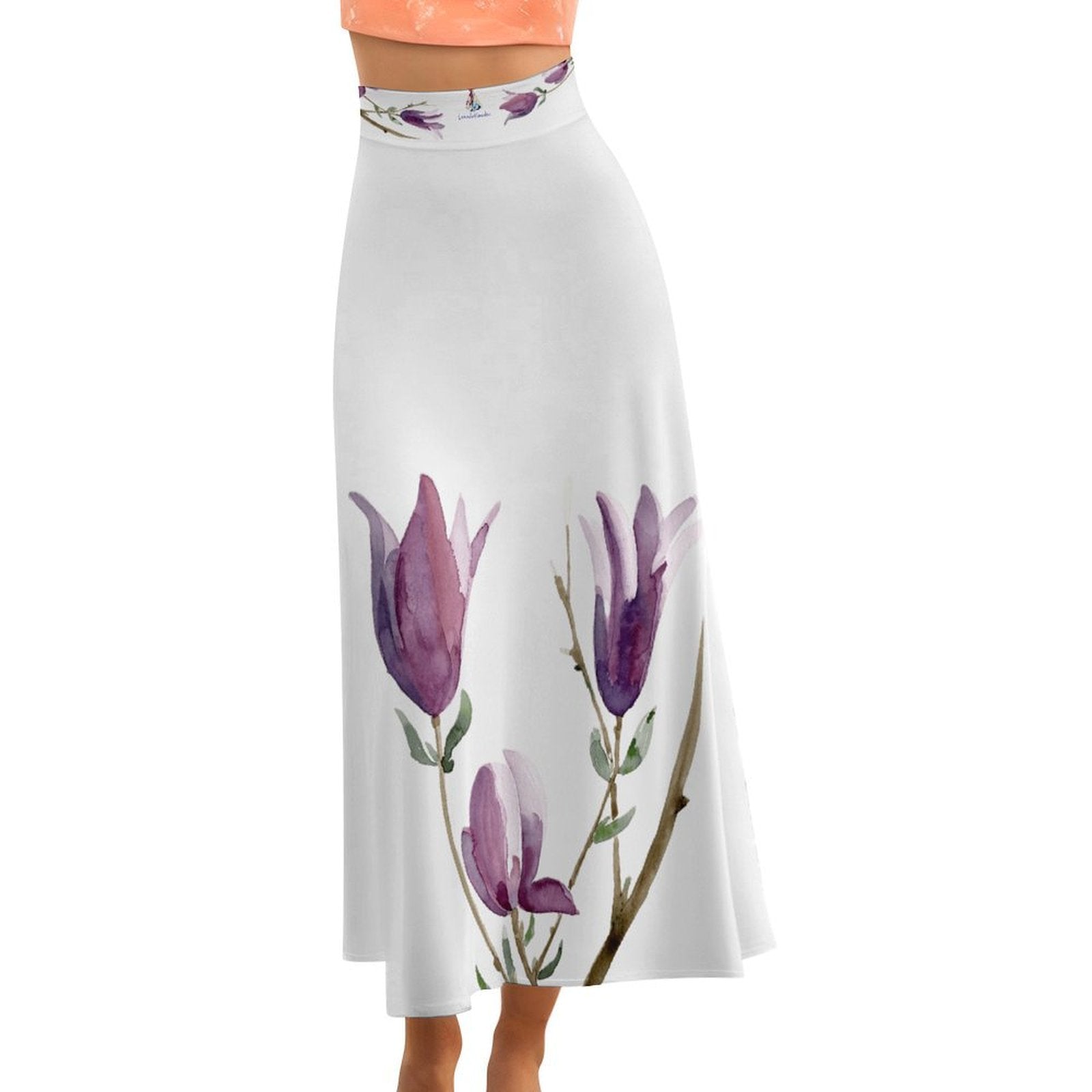 Magnolia White High waisted long skirt - Lana Art Sweden