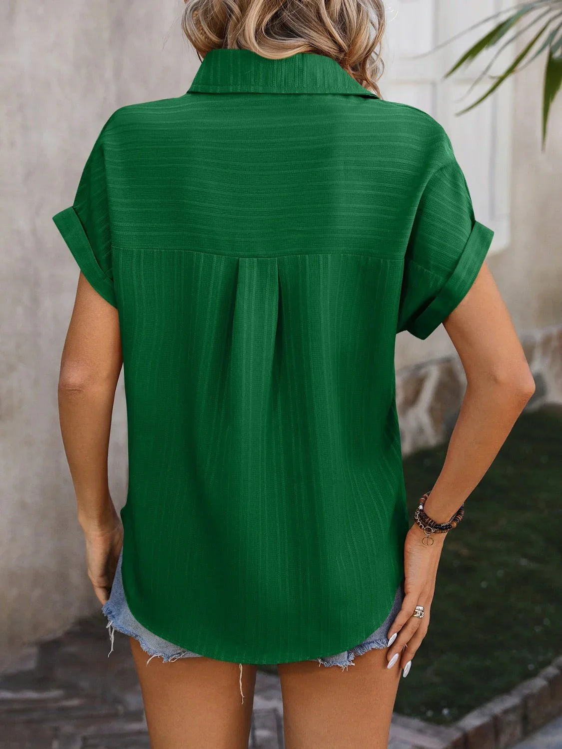 Mandy Textured Button Up Cap Sleeve Shirt - Lana Art Sweden