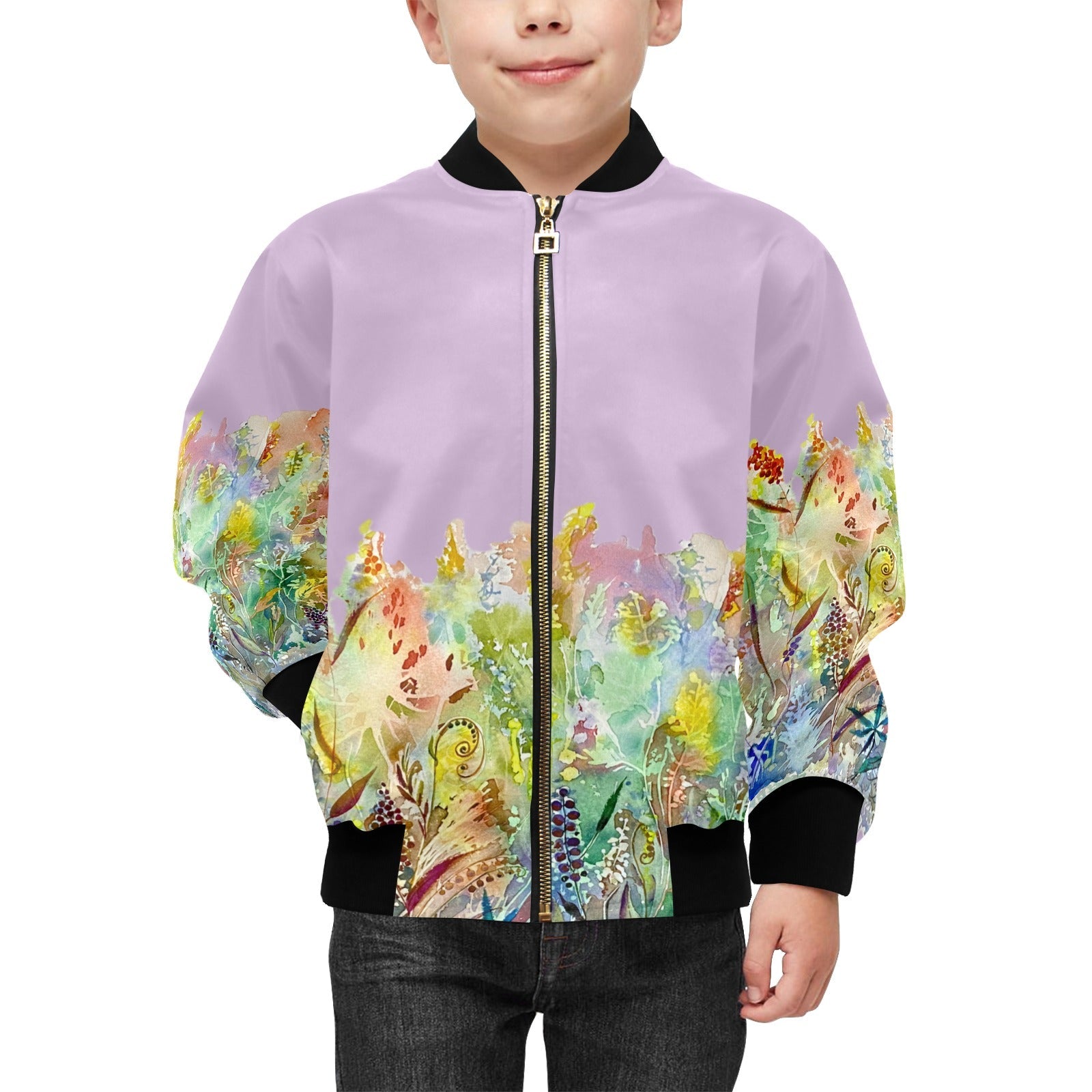Merry Lawn Lilac Kids' Bomber Jacket with Pockets (Model H40) - Lana Art Sweden