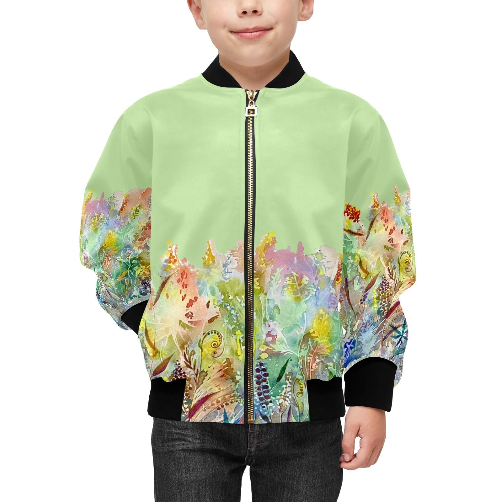 Merry Lawn Mint Kids' Bomber Jacket with Pockets (Model H40) - Lana Art Sweden