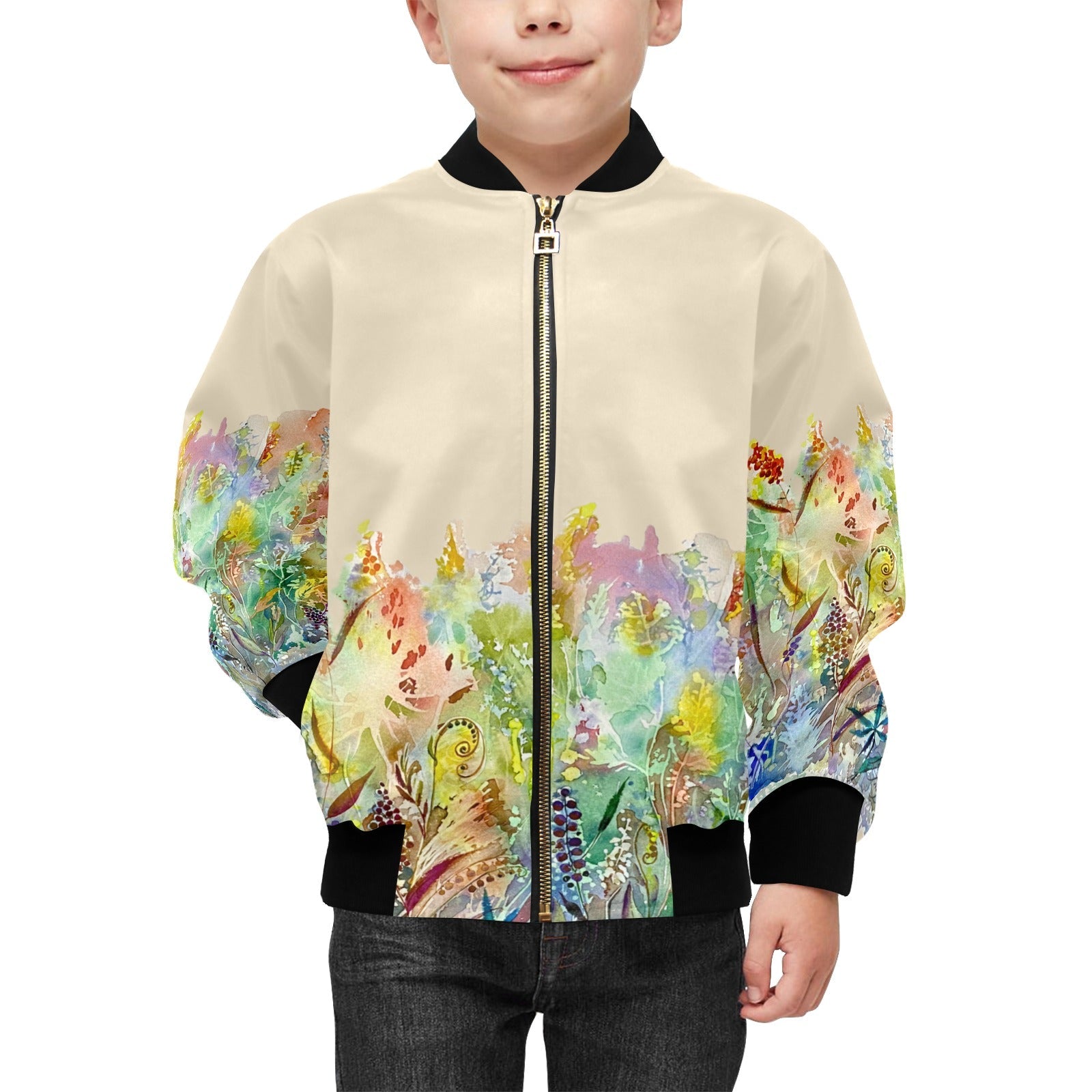 Merry Lawn Mocha Kids' Bomber Jacket with Pockets (Model H40) - Lana Art Sweden