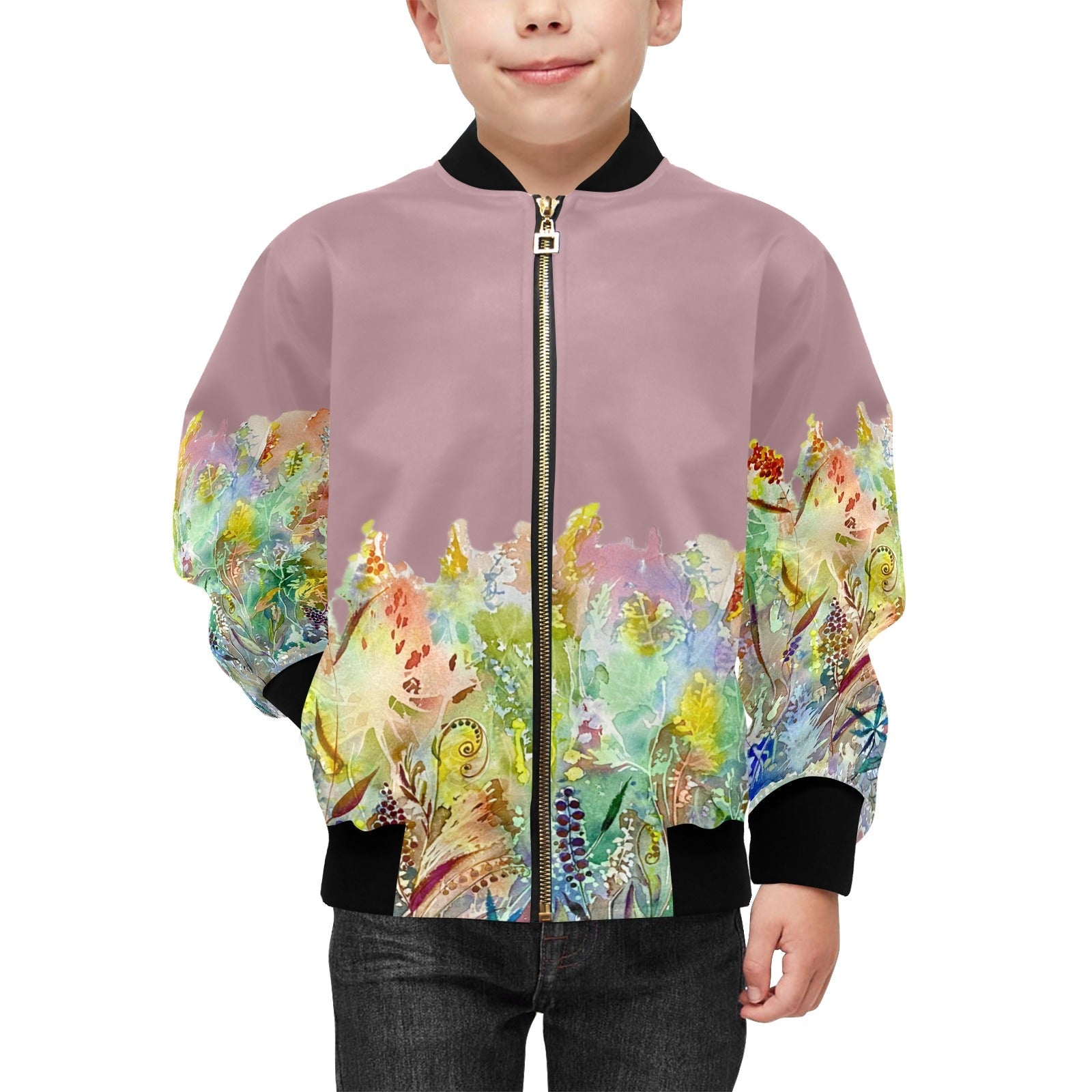 Merry Lawn with Old Rose Kids' Bomber Jacket with Pockets (Model H40) - Lana Art Sweden