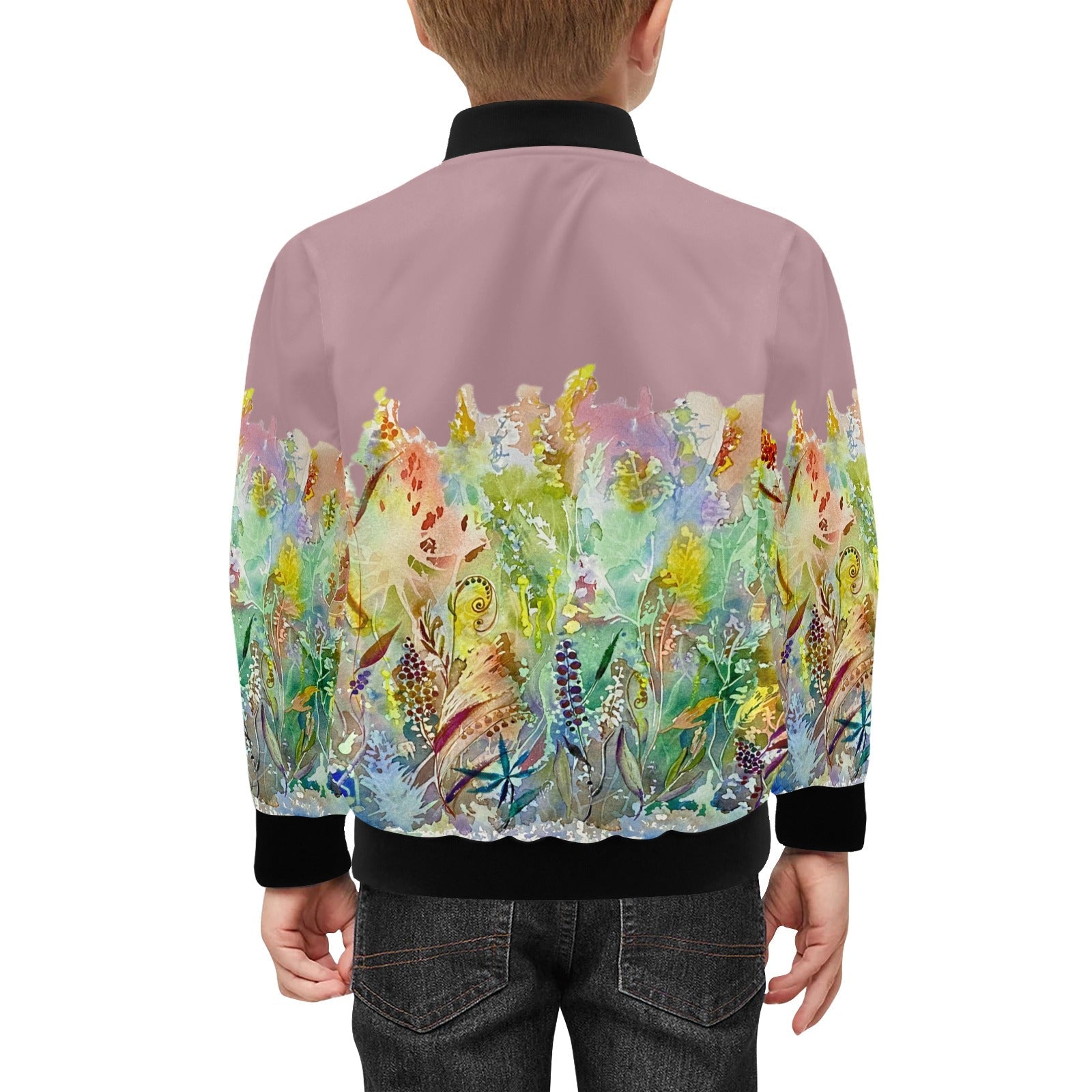 Merry Lawn with Old Rose Kids' Bomber Jacket with Pockets (Model H40) - Lana Art Sweden