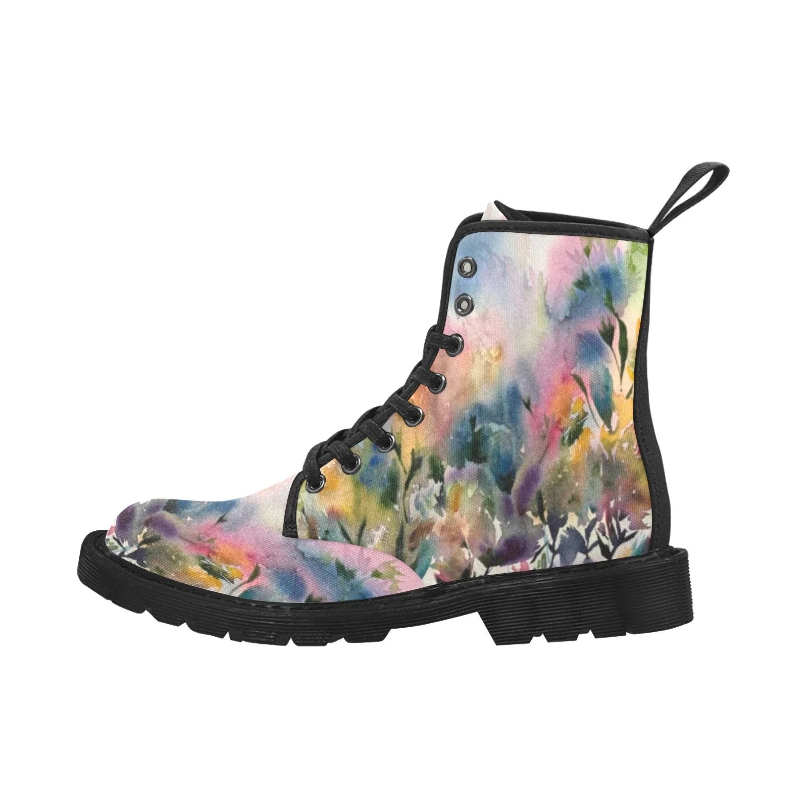 Morning Dew Custom Canvas Boots for Women (Black) - Lana Art Sweden