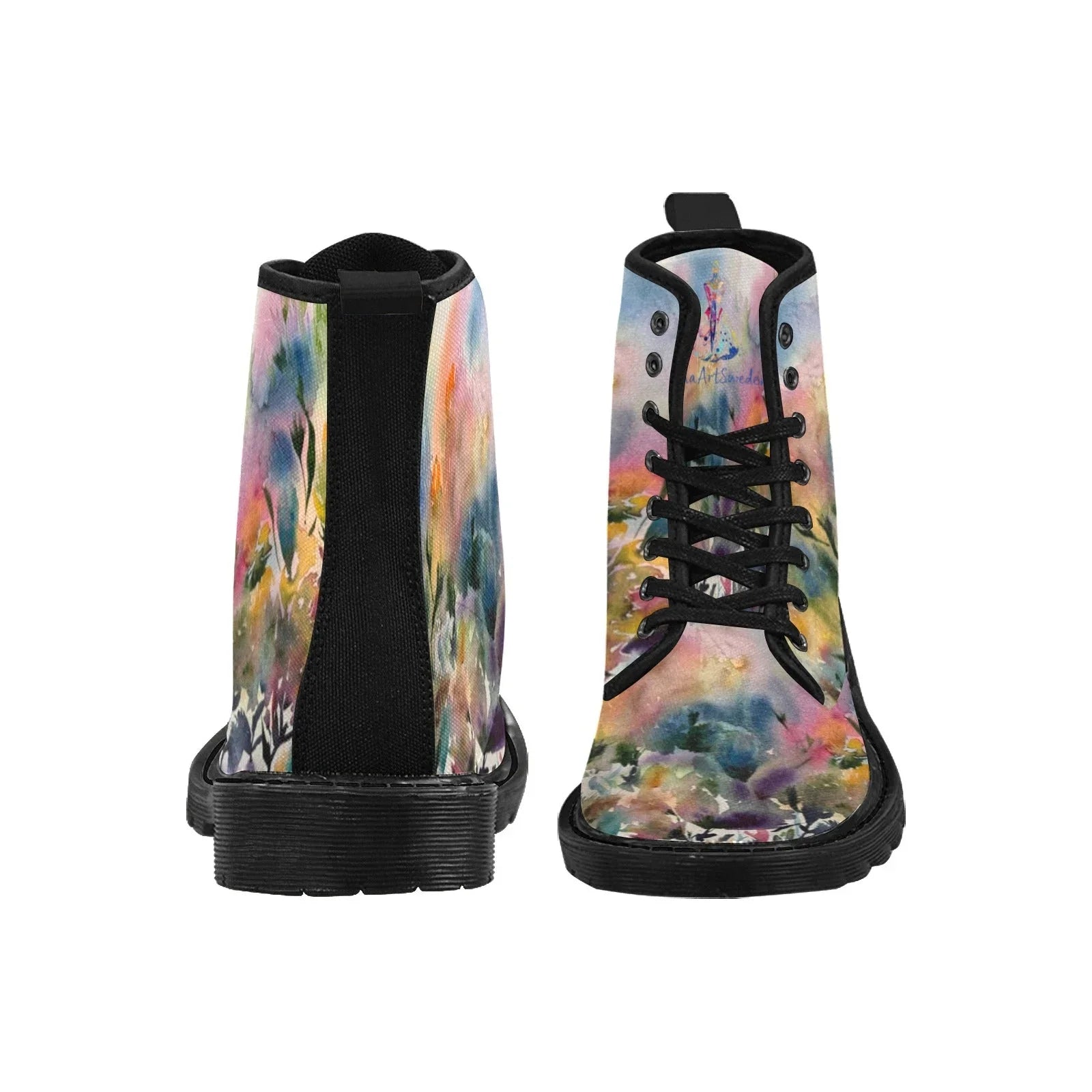 Morning Dew Custom Canvas Boots for Women (Black) - Lana Art Sweden