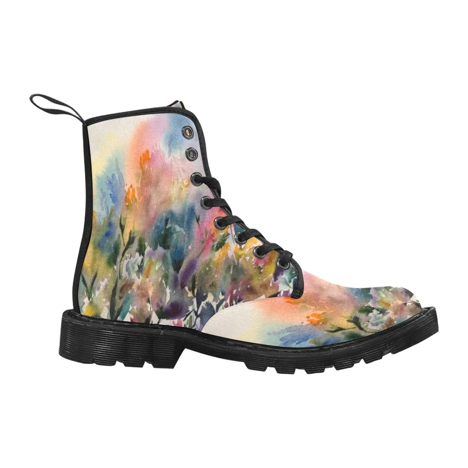 Morning Dew Custom Canvas Boots for Women (Black) - Lana Art Sweden