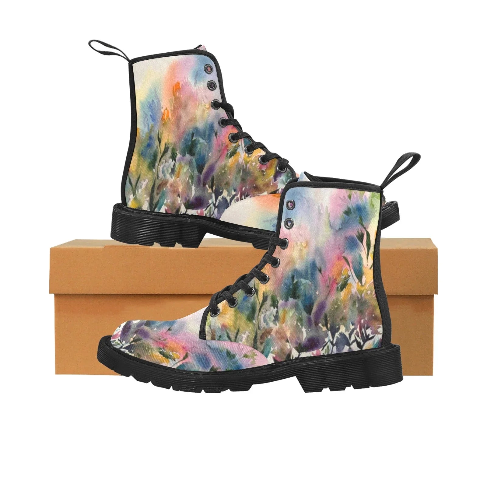 Morning Dew Custom Canvas Boots for Women (Black) - Lana Art Sweden