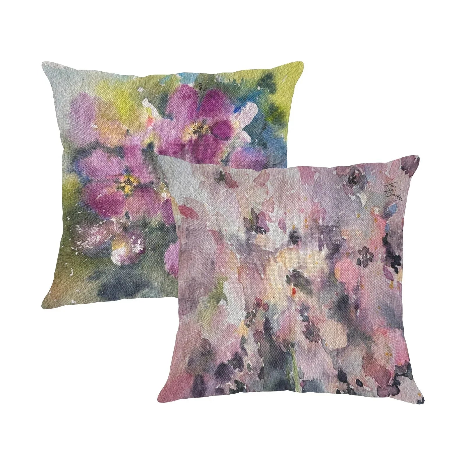 Pink Rhapsody and Purple Lawn Linen Zippered Pillowcase 18"x18"(Pack of 2) - Lana Art Sweden