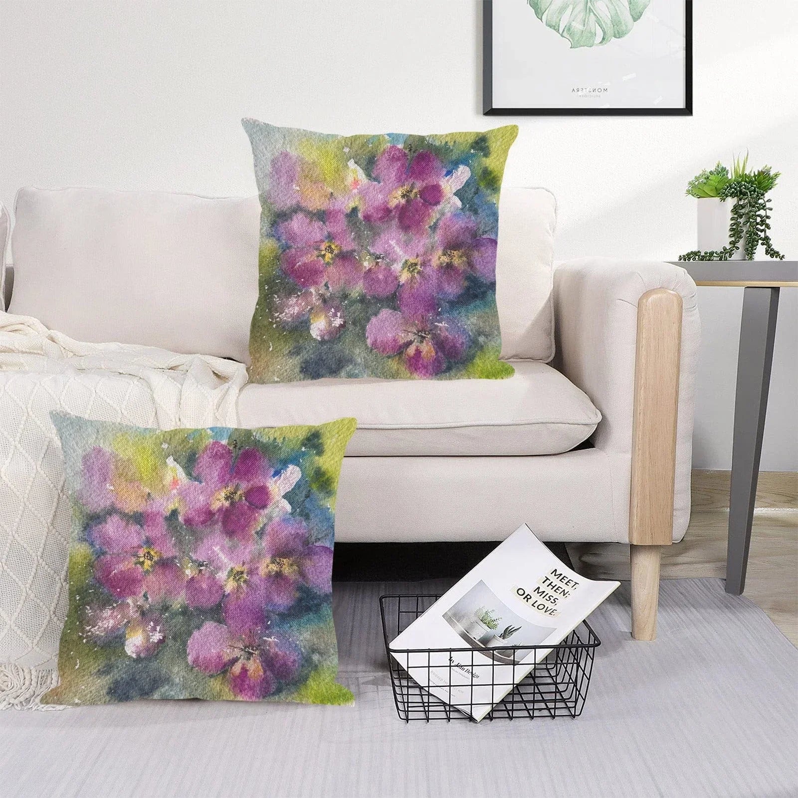 Pink Rhapsody and Purple Lawn Linen Zippered Pillowcase 18"x18"(Pack of 2) - Lana Art Sweden