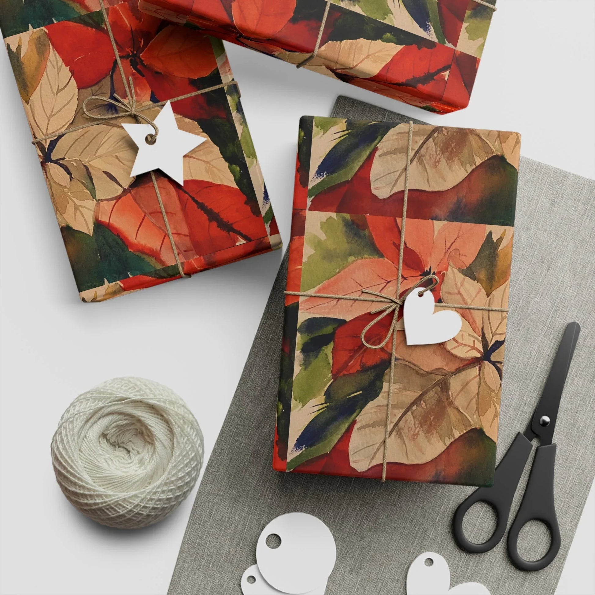 Poinsettia Original Artwork Gift Wrapping Paper Sheets, 1pc - Lana Art Sweden