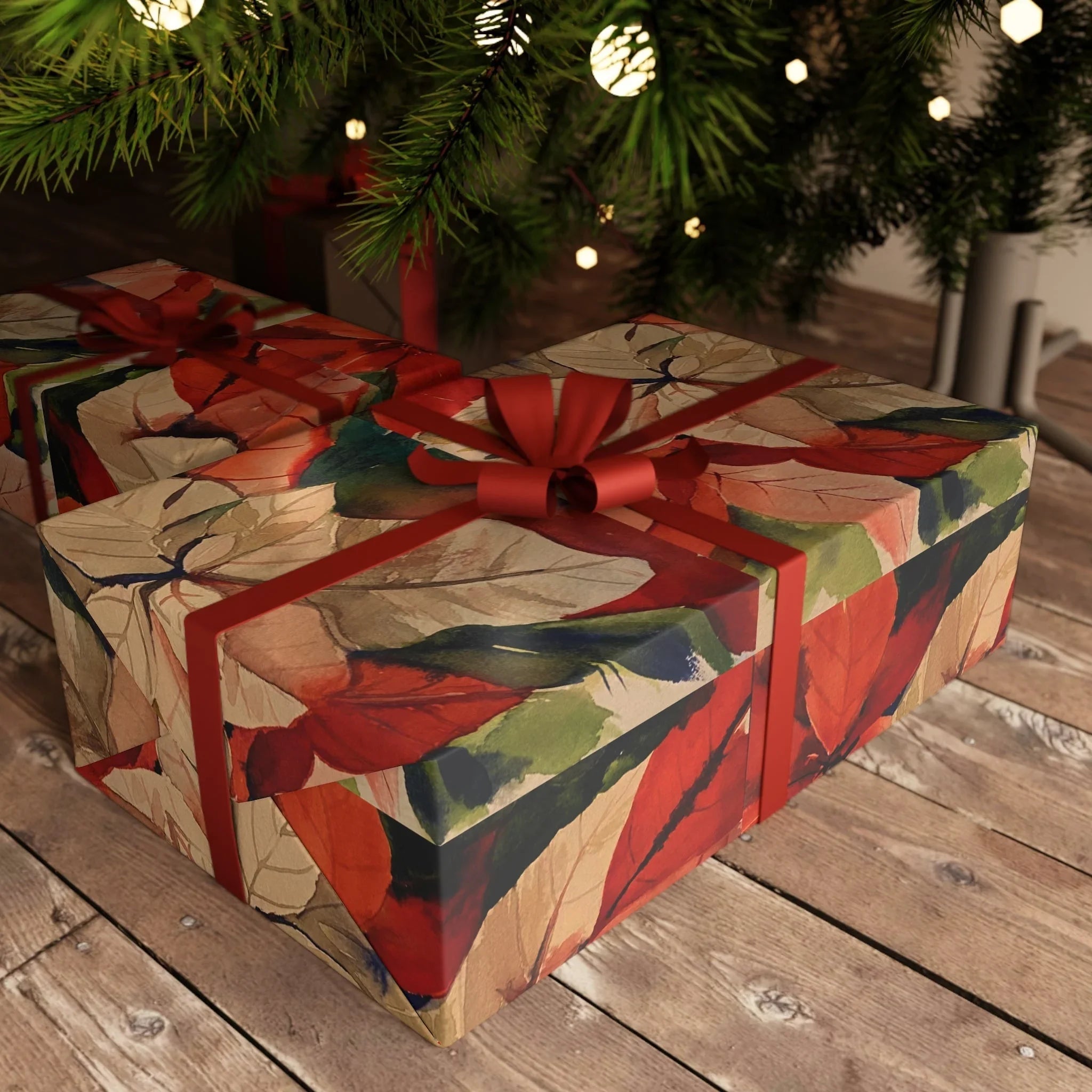 Poinsettia Original Artwork Gift Wrapping Paper Sheets, 1pc - Lana Art Sweden