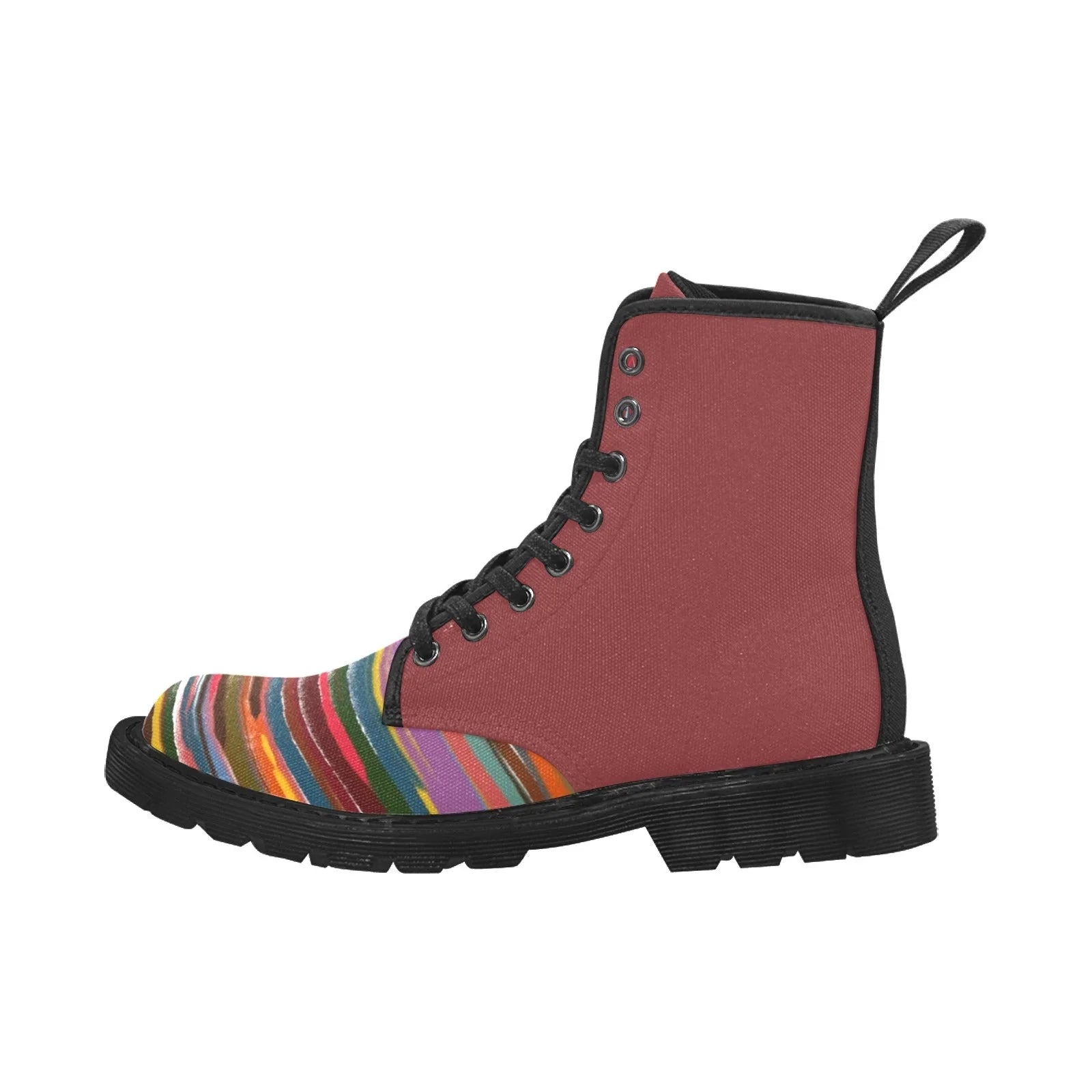 Power Stripes Burgundy Custom Canvas Boots for Women - Lana Art Sweden