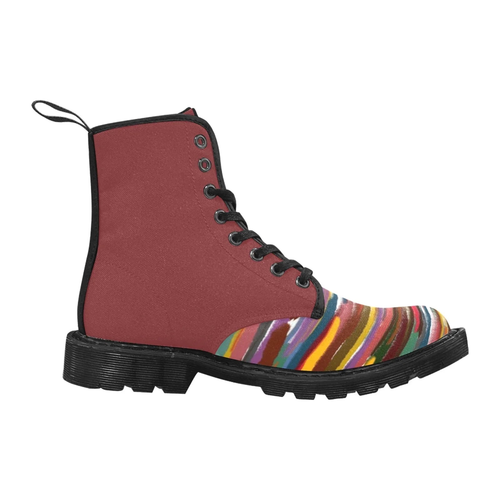 Power Stripes Burgundy Custom Canvas Boots for Women - Lana Art Sweden