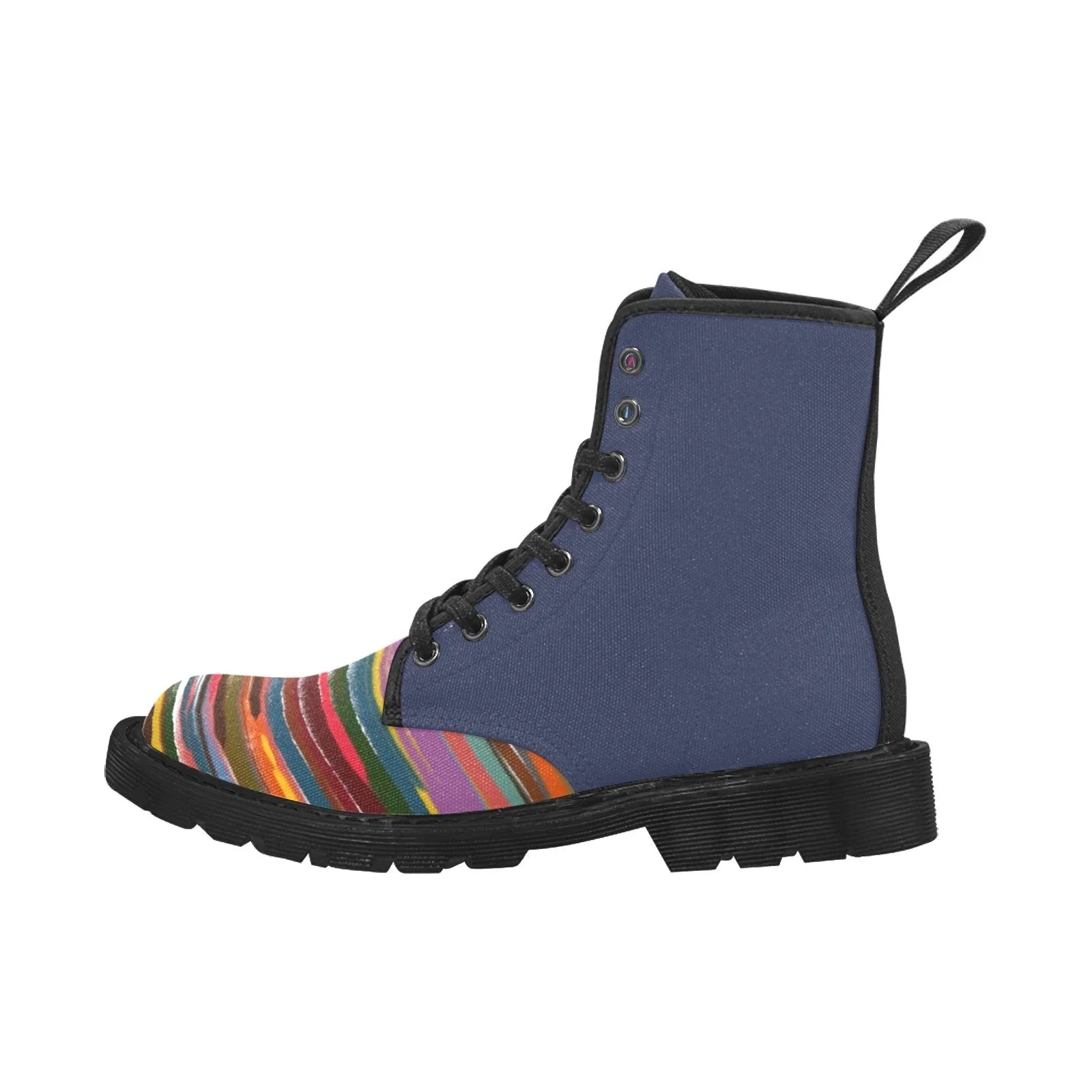 Power Stripes Deep Blue Custom Canvas Boots for Women - Lana Art Sweden