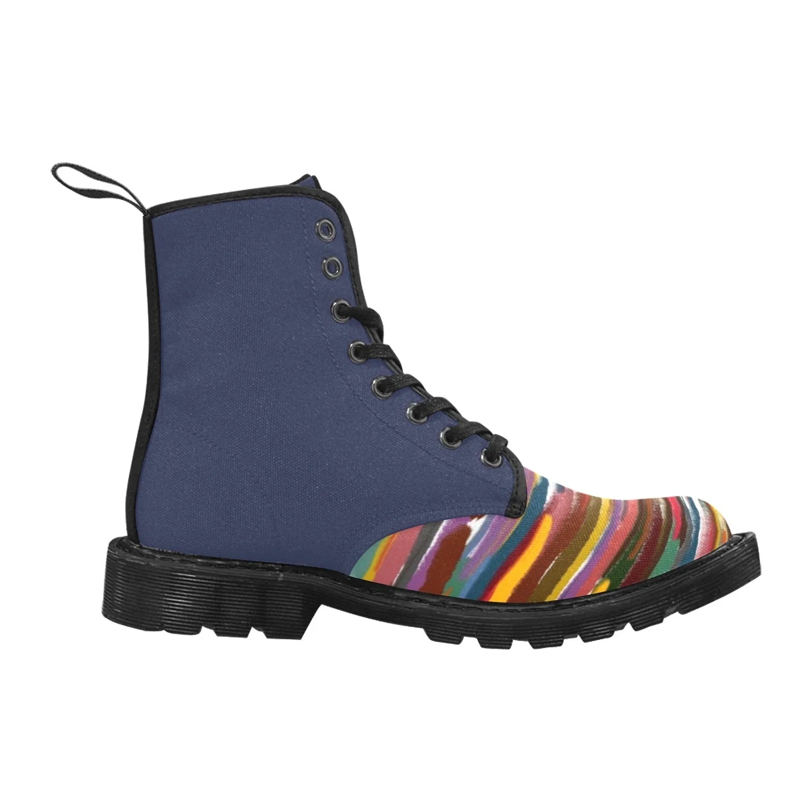 Power Stripes Deep Blue Custom Canvas Boots for Women - Lana Art Sweden
