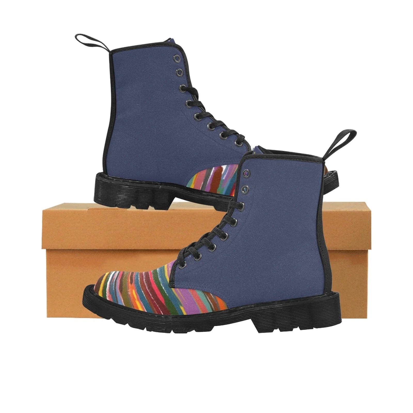Power Stripes Deep Blue Custom Canvas Boots for Women - Lana Art Sweden