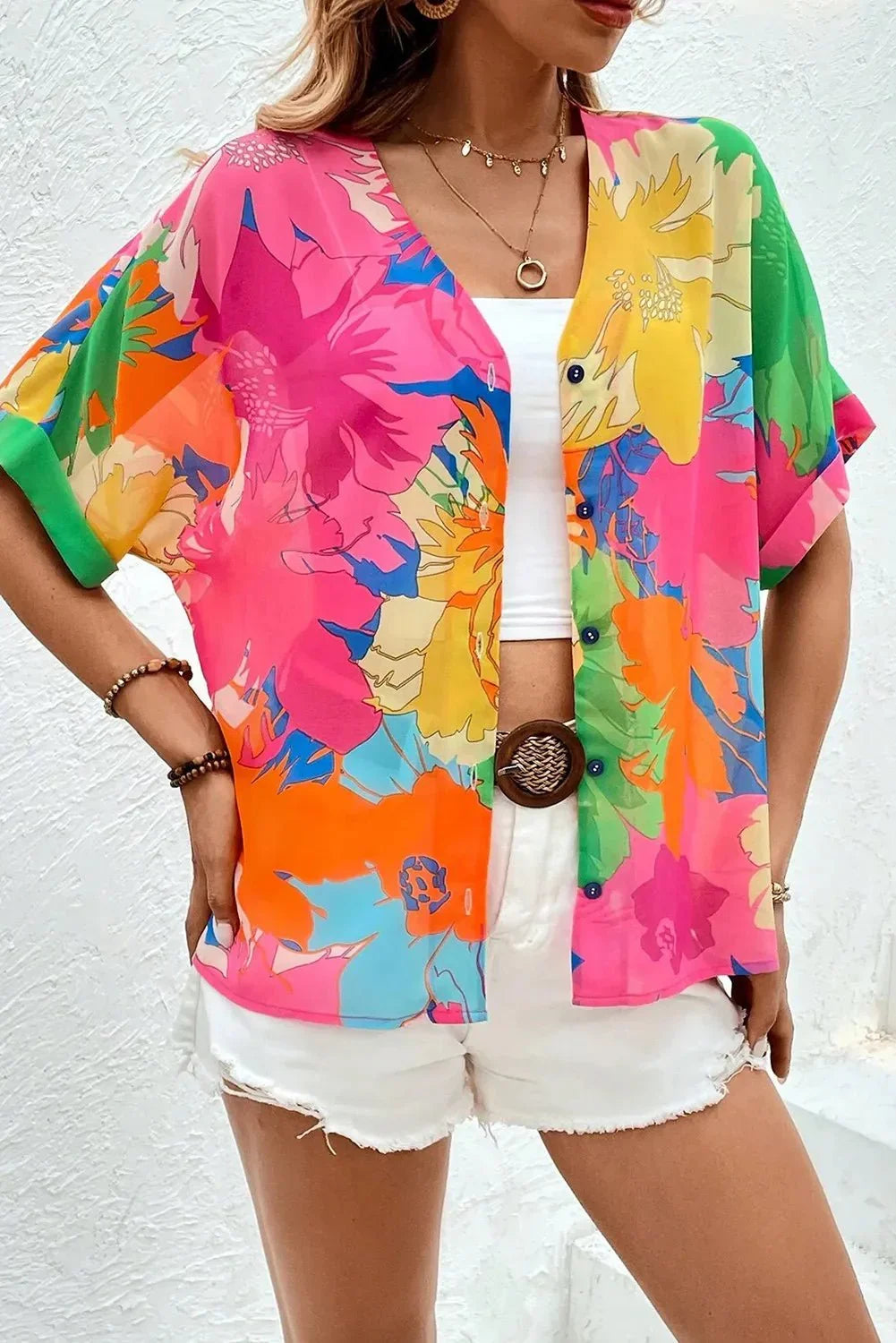 Printed Button Up Half Sleeve Shirt - Lana Art Sweden