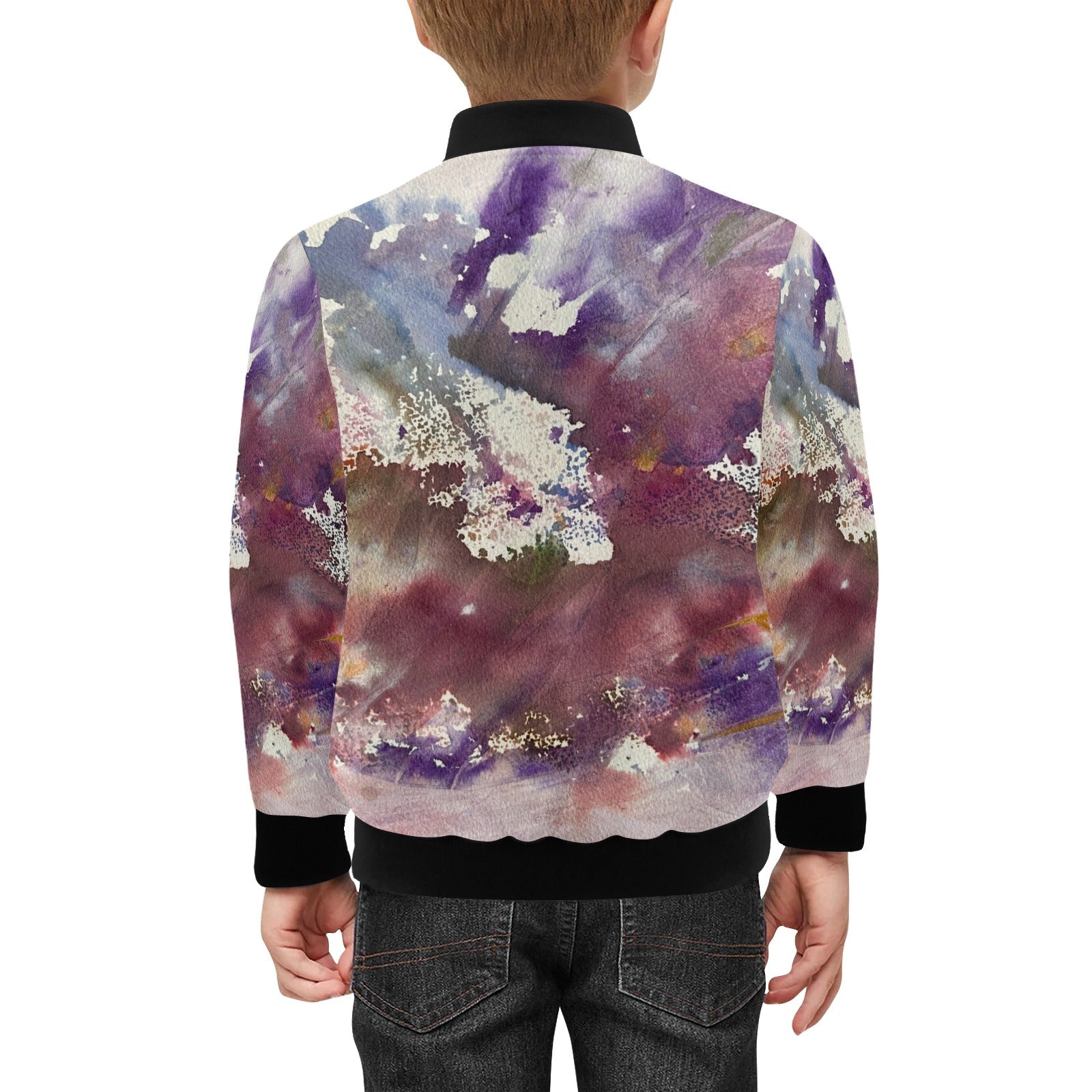 Purple Abstract Kids' Bomber Jacket with Pockets (Model H40) - Lana Art Sweden