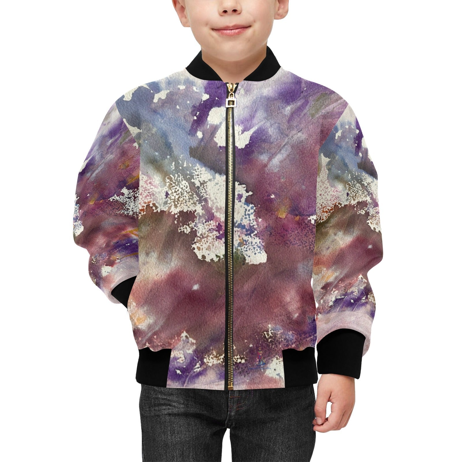 Purple Abstract Kids' Bomber Jacket with Pockets (Model H40) - Lana Art Sweden