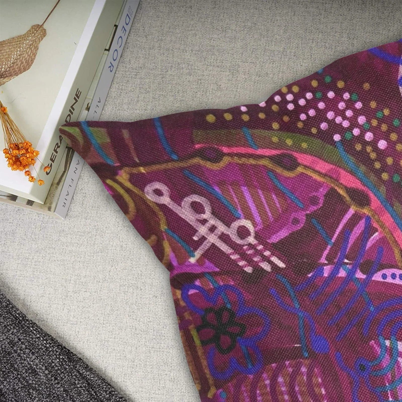 Purple Swirls and Fall Flowers Linen Zippered Pillowcase 18"x18"(Pack of 2) - Lana Art Sweden