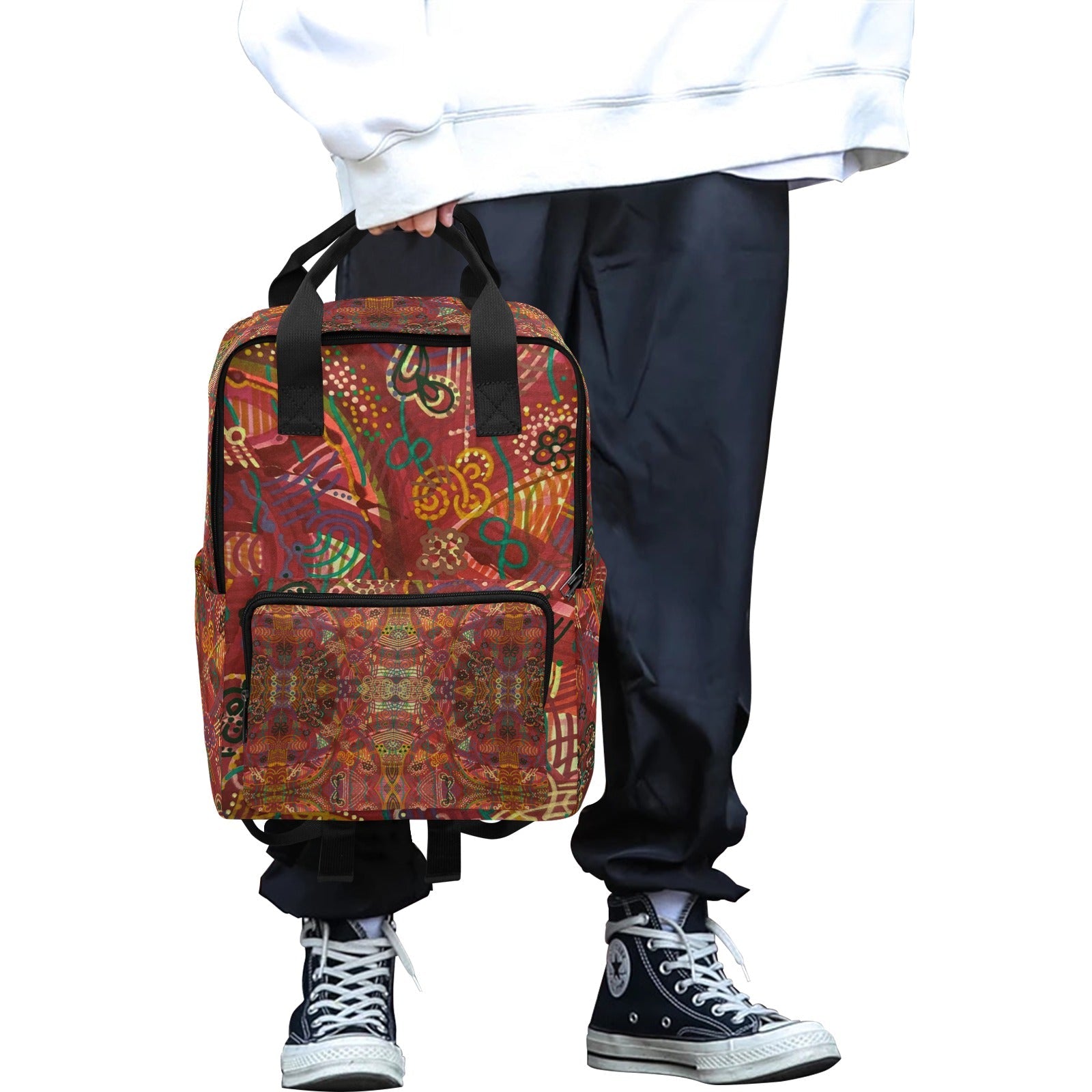 Purple Swirls Red Twin Handle Backpac - Lana Art Sweden