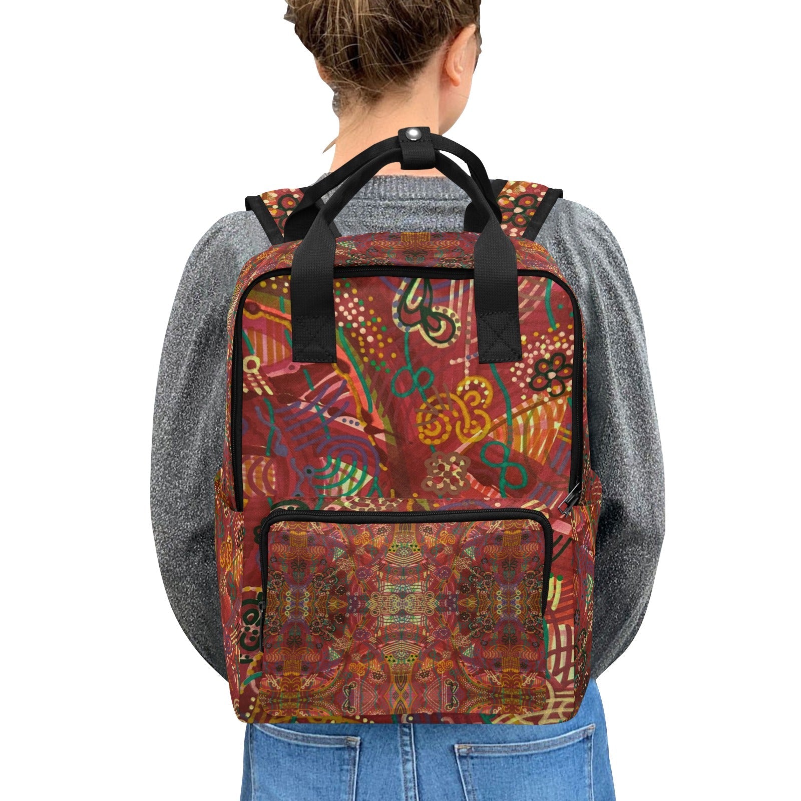 Purple Swirls Red Twin Handle Backpac - Lana Art Sweden
