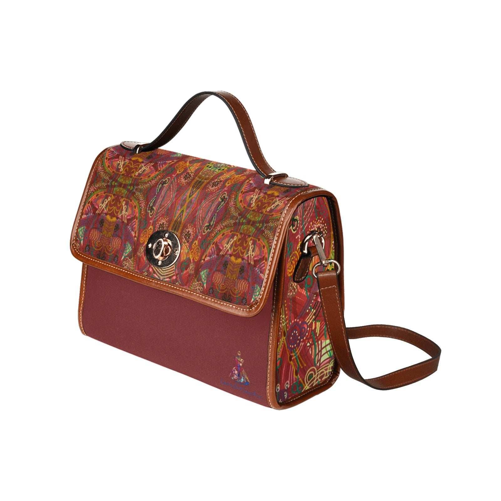 Purple Swirls Red Waterproof Shoulder Strap Canvas Bag - Lana Art Sweden